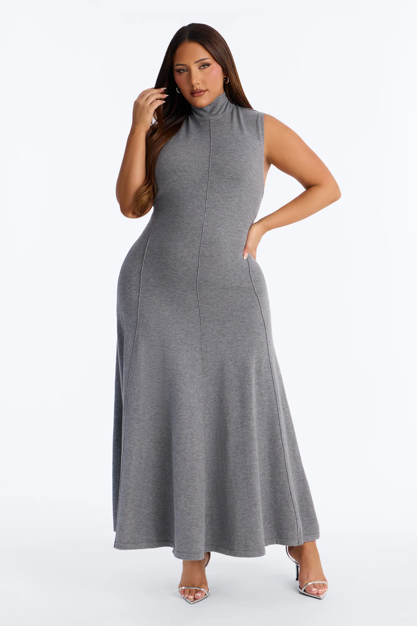 Solene Backless Sweater Maxi Dress - Charcoal - Image 5