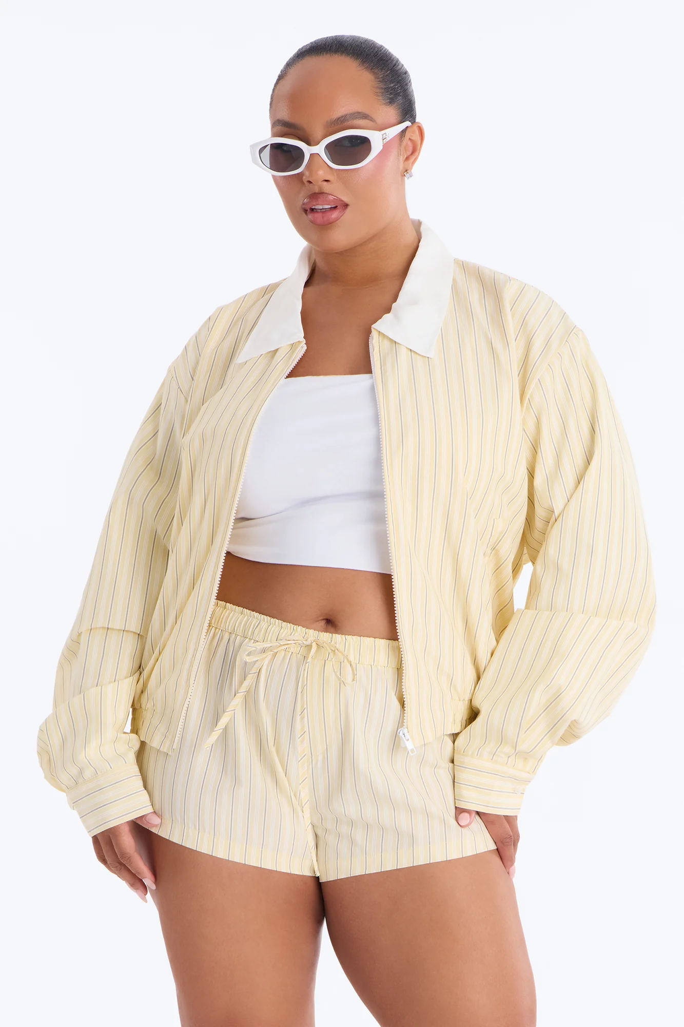 Solene Pinstripe Short Set - Butter Yellow - Image 5