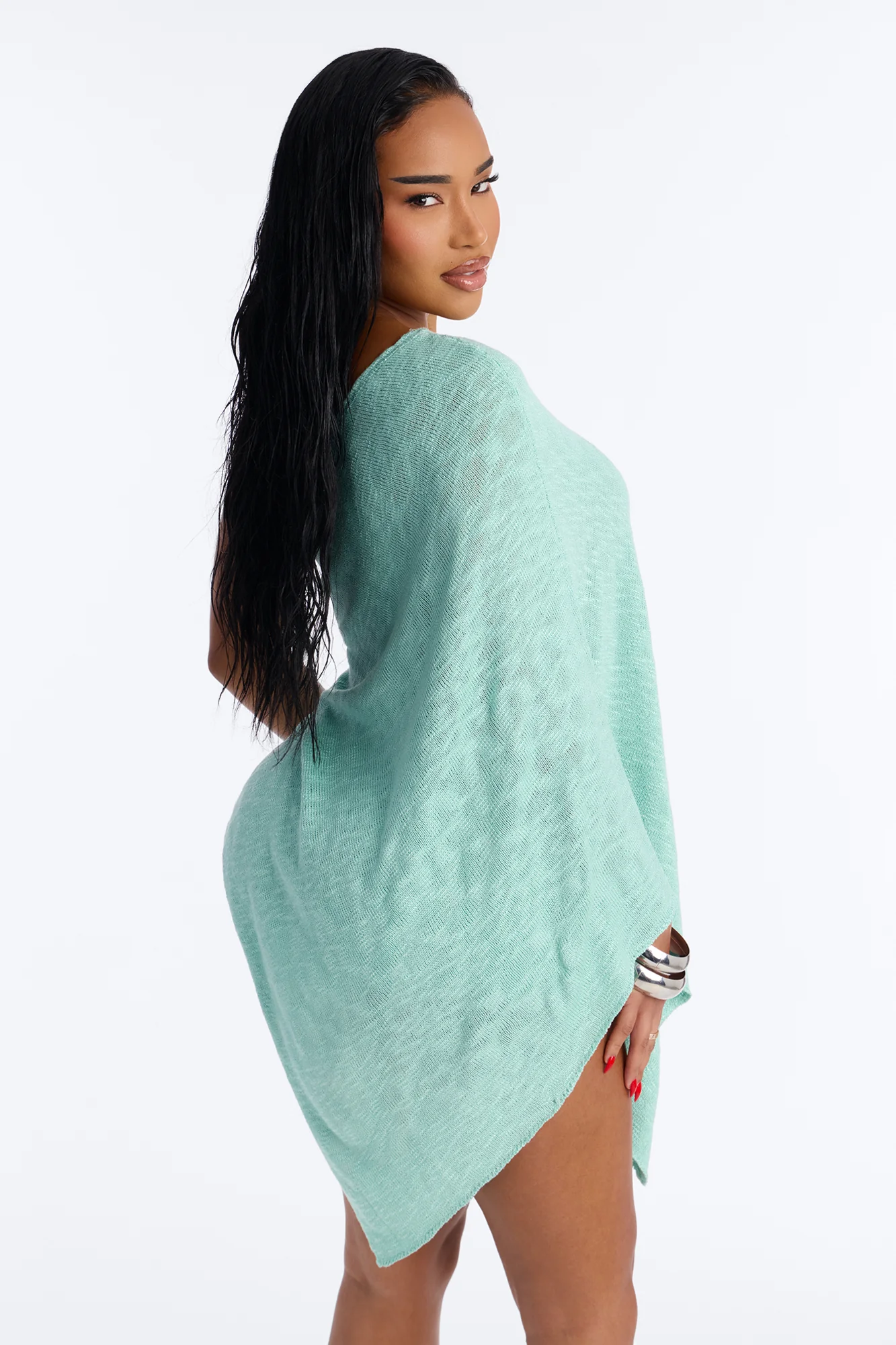 Solia One Shoulder Sweater Knit Short Set - Aqua - Image 3