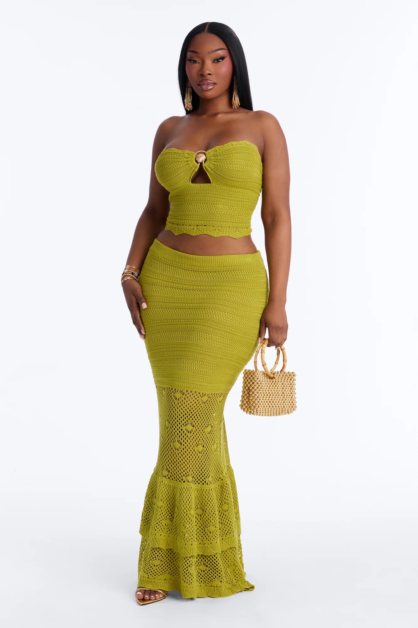 Solia Strapless Crochet Skirt Set - Chartreuse - Image 5