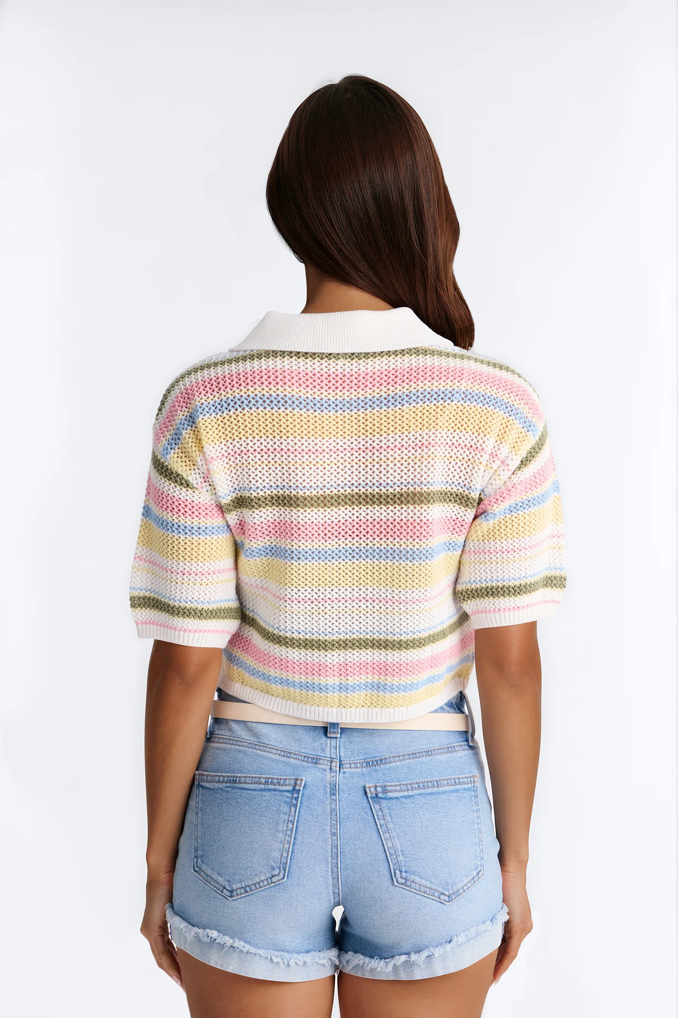 Solvita Striped Button Front Collared Crochet Top - Multi Color - Image 4