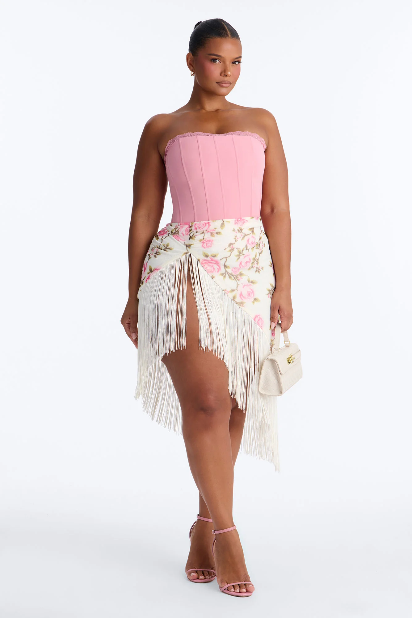 Something Sweet Floral Fringe Trim Midi Skirt - Ivory/combo - Image 5