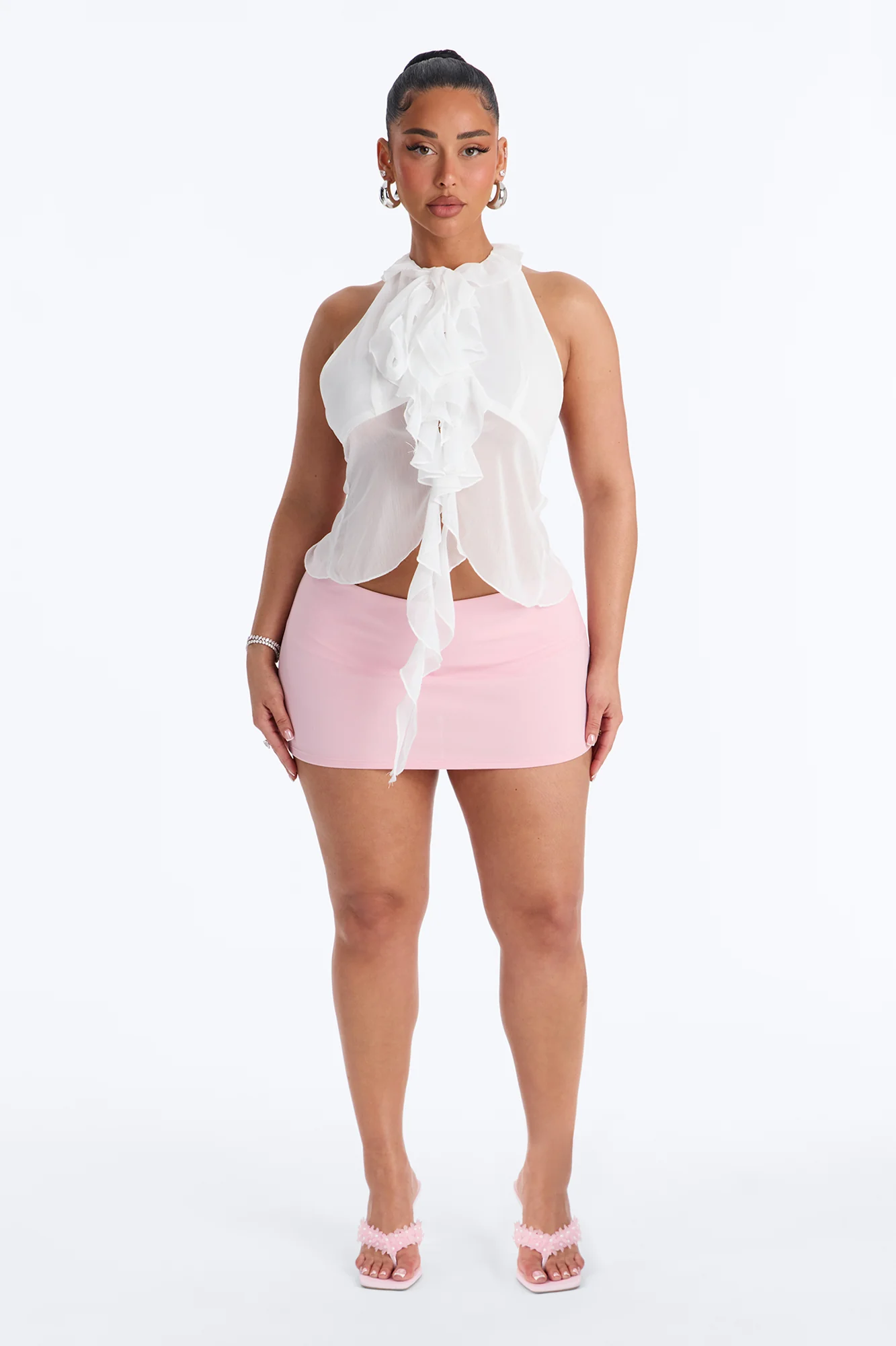 Something Sweet Ruffle Chiffon Halter Top - White - Image 2