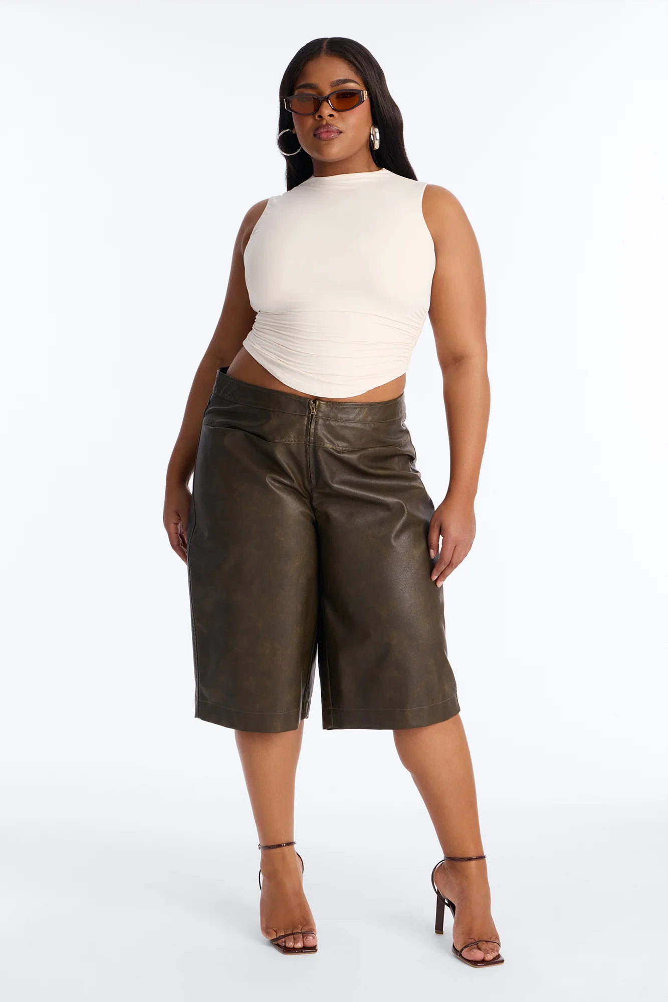 Somewhere In Brookyln Washed Faux Leather Bermuda Short 9.5″ - Brown - Image 5