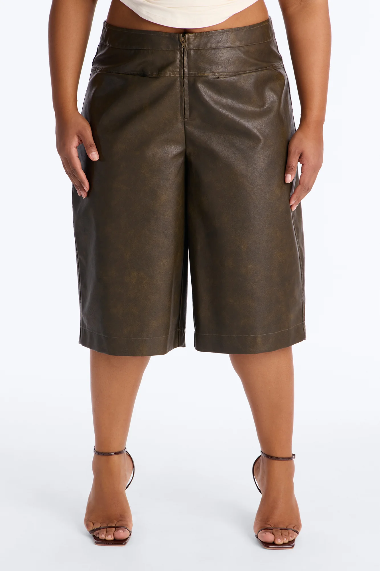 Somewhere In Brookyln Washed Faux Leather Bermuda Short 9.5″ - Brown - Image 6