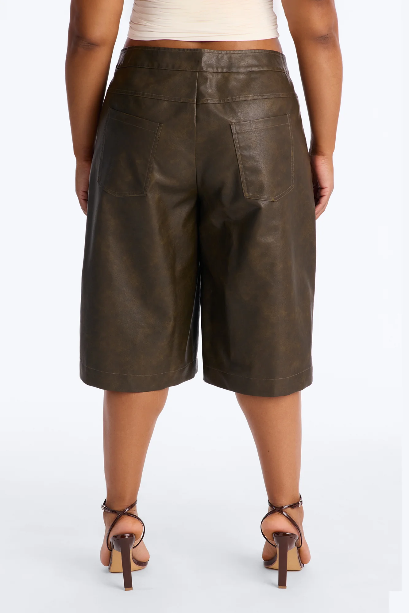 Somewhere In Brookyln Washed Faux Leather Bermuda Short 9.5″ - Brown - Image 7