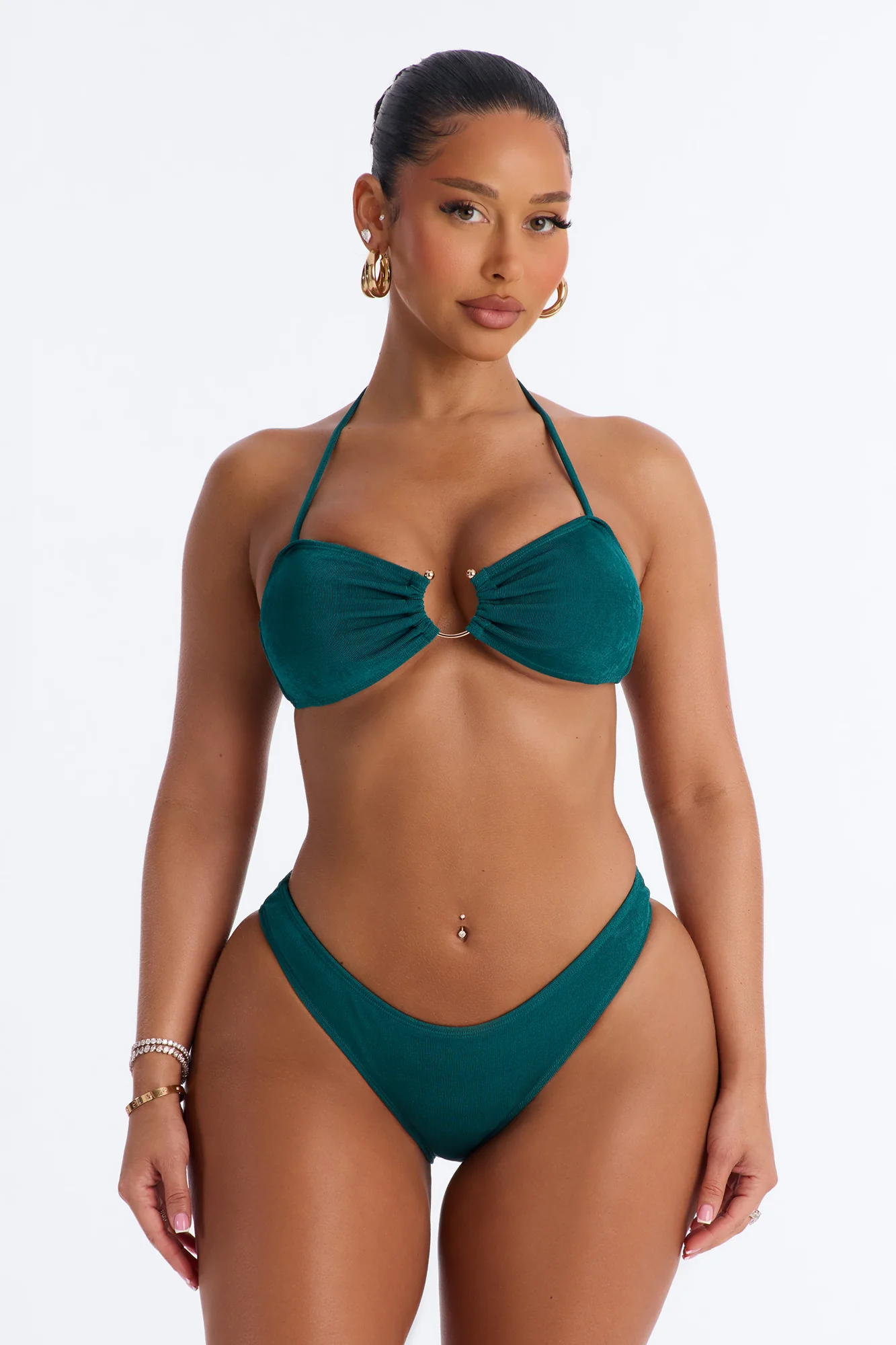 Sonia Hardware Bandeau 3 Piece Bikini Slinky Maxi Skirt Set - Green - Image 2