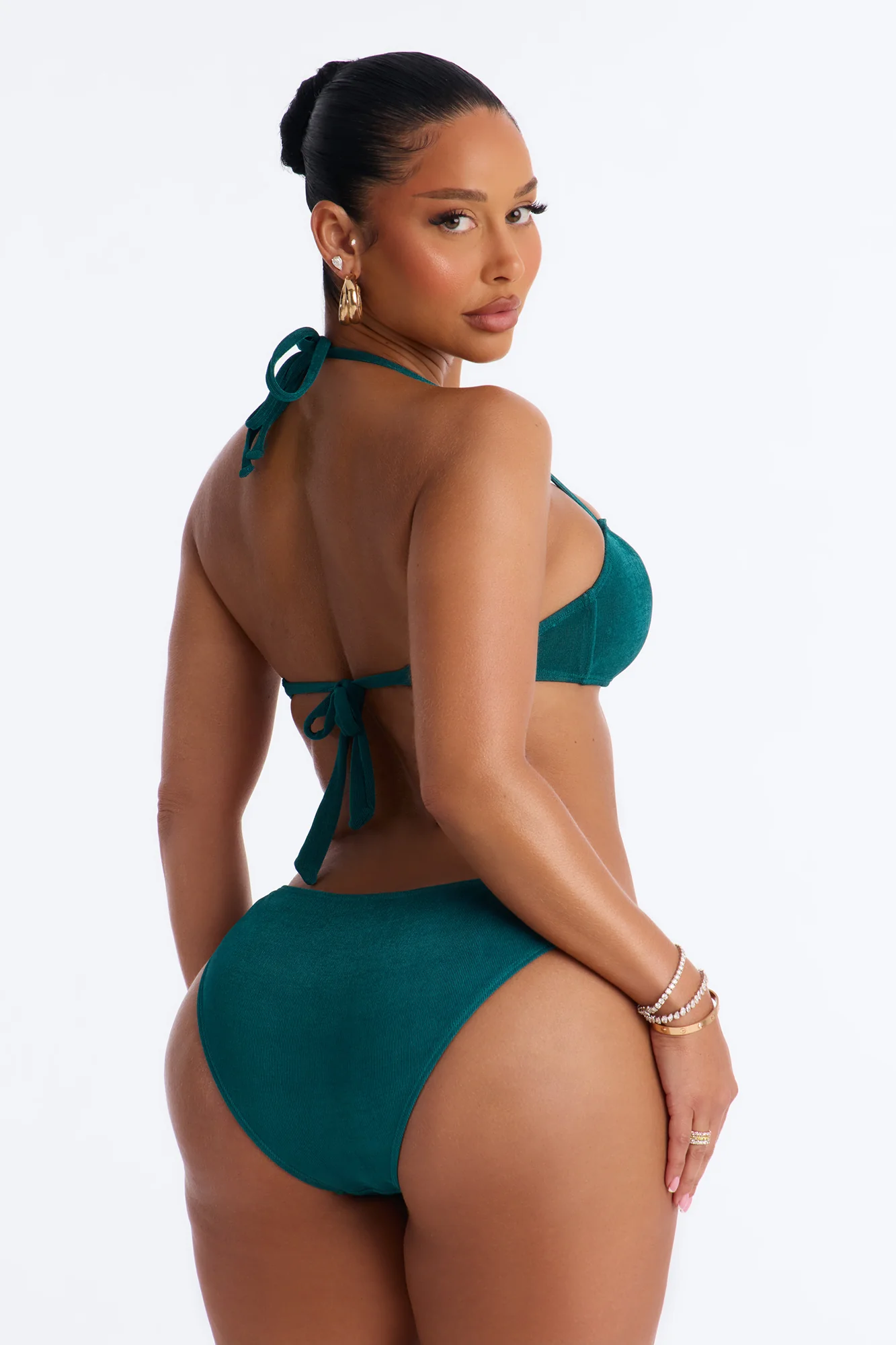 Sonia Hardware Bandeau 3 Piece Bikini Slinky Maxi Skirt Set - Green - Image 5