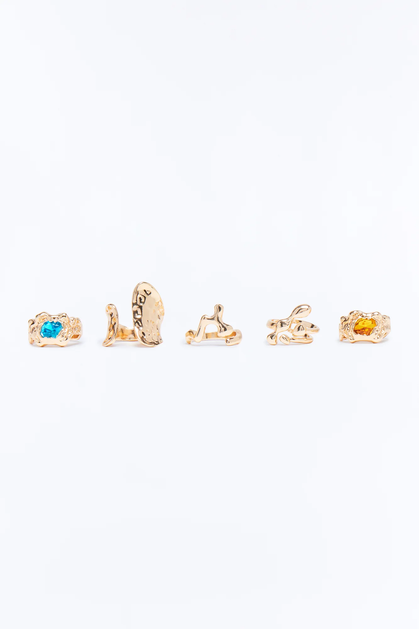 Sonia Rhinestone 5 Piece Ring Set - Gold/combo