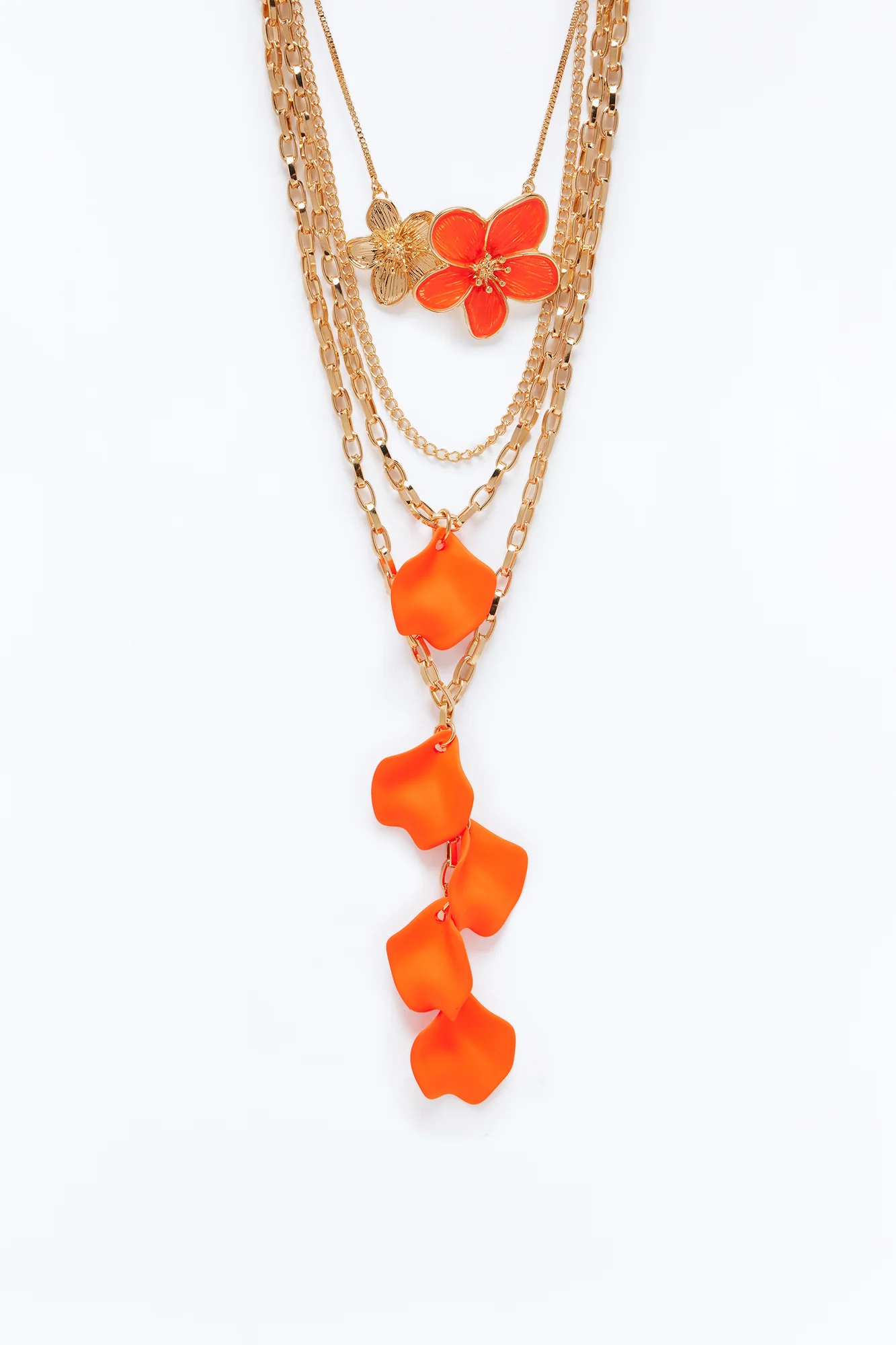 Sonya Floral Lariat Necklace - Gold/Orange - Image 3