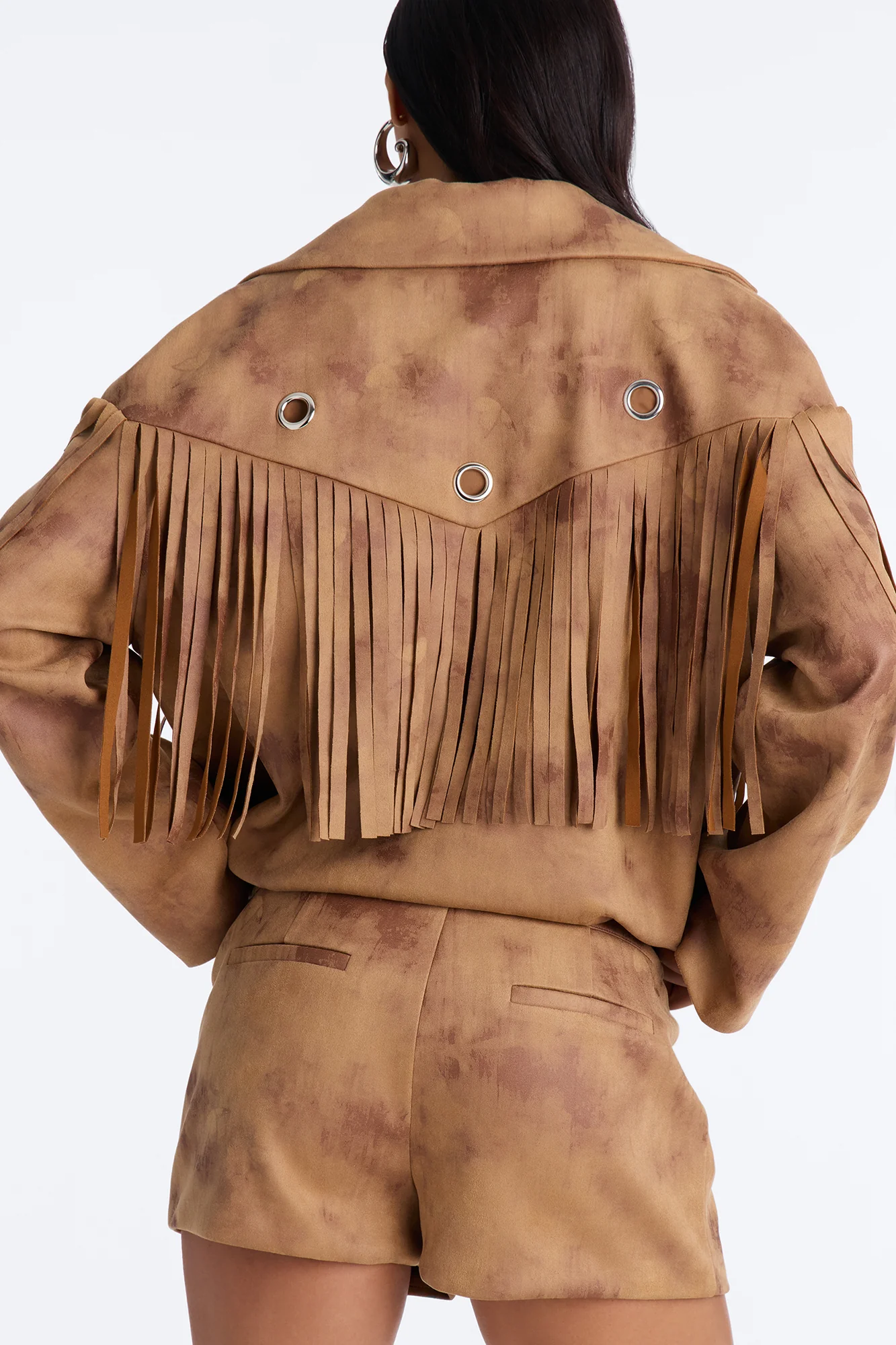 Sophia Faux Suede Belted Micro Short Set - Khaki - Image 4