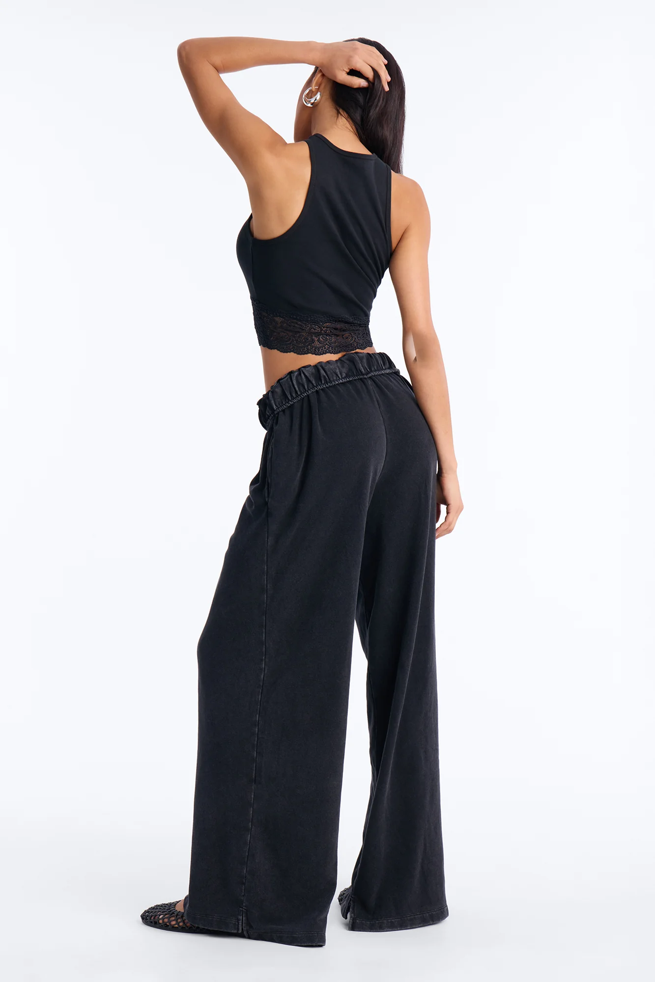 Sophia French Terry Foldover Waist Washed Sweatpant - Black - Image 4