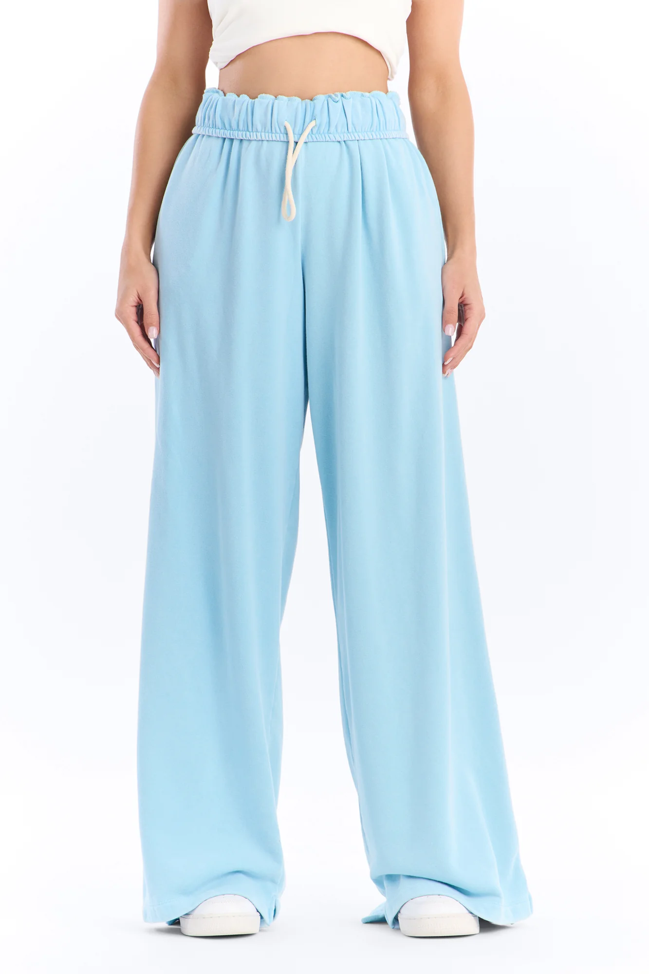 Sophia French Terry Foldover Waist Washed Sweatpant - Blue - Image 3