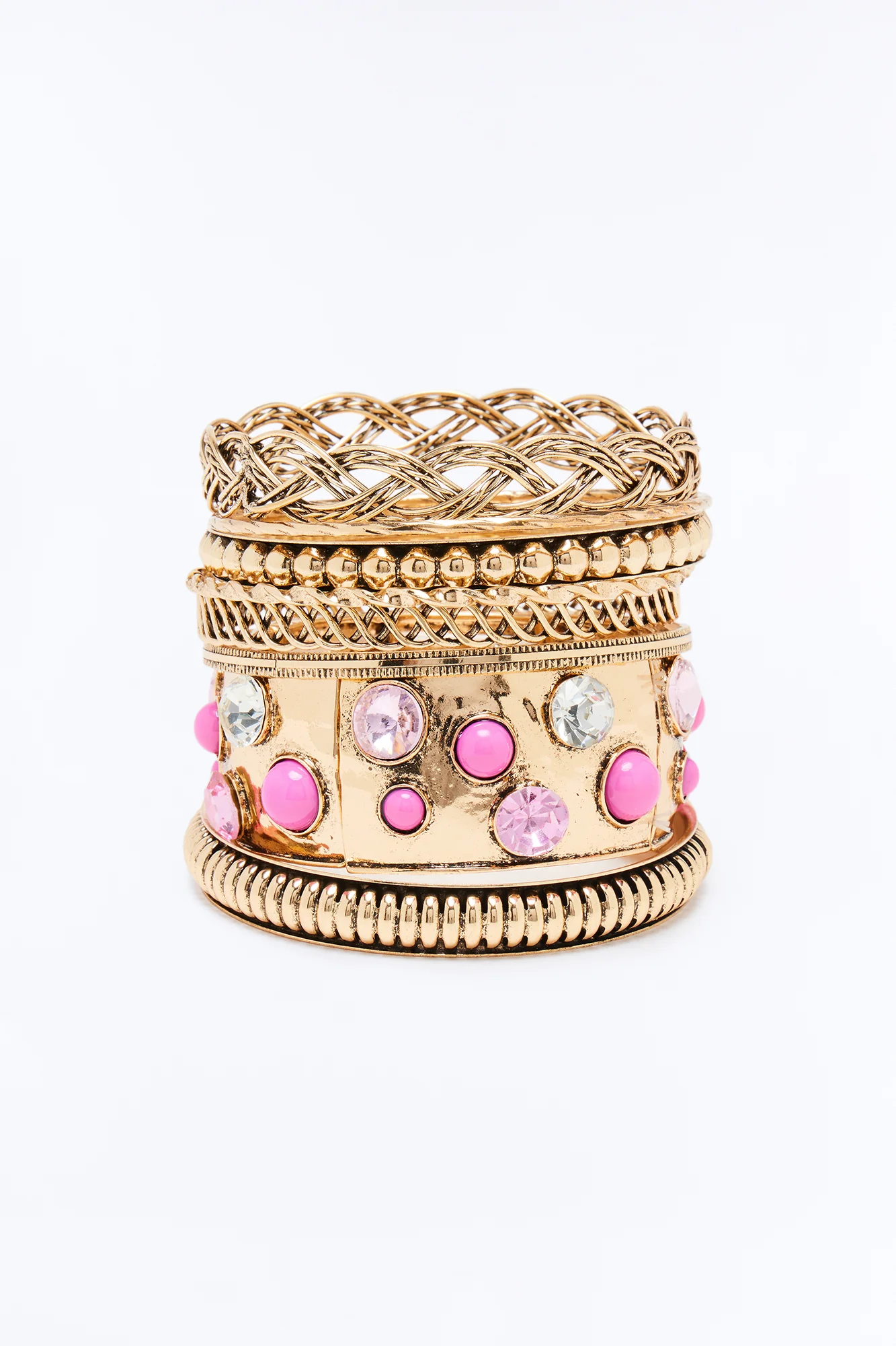 Sophia Jeweled 8 Piece Bracelet Set - Gold/Pink - Image 3