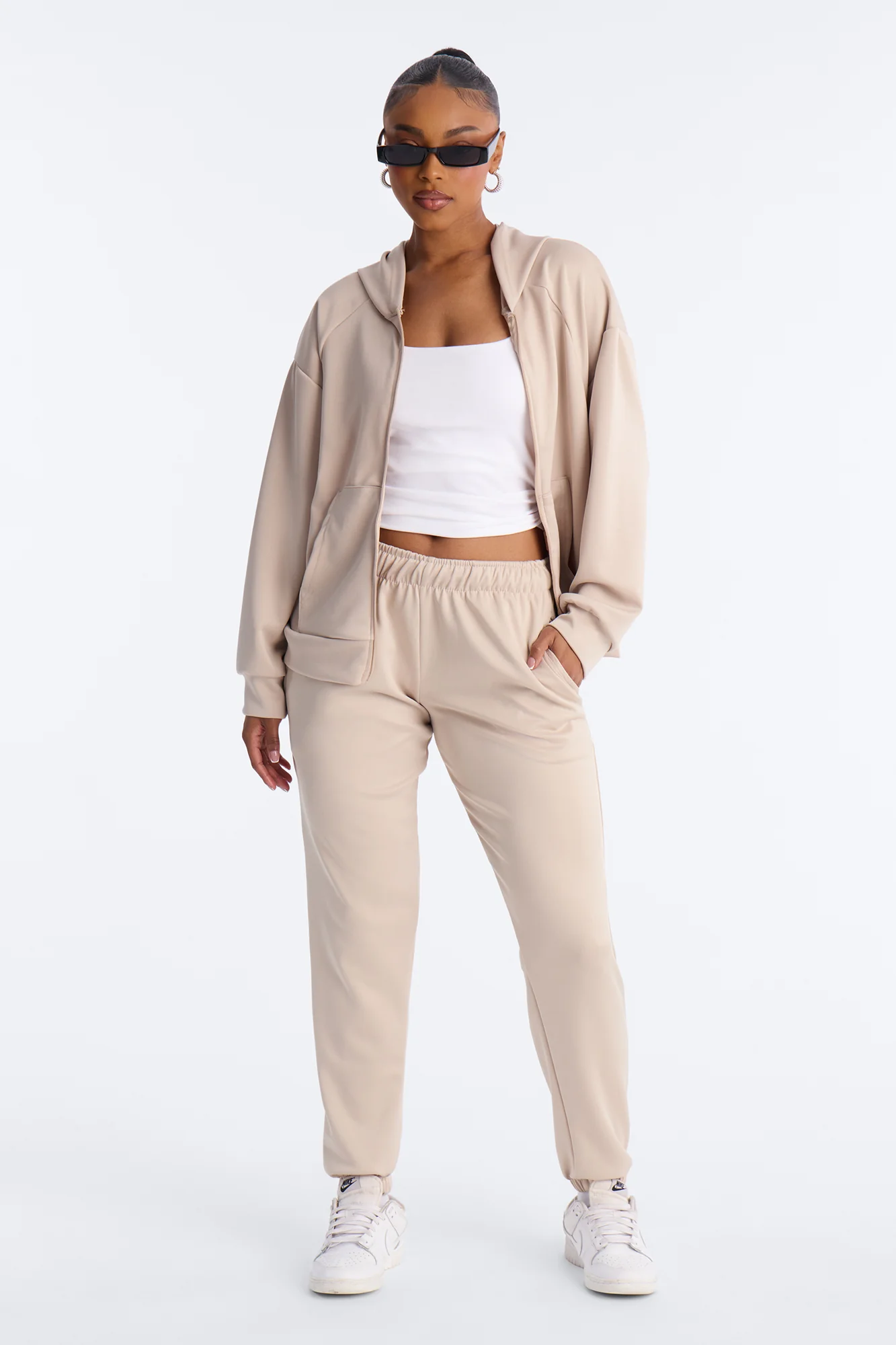 Sophia Scuba Zip Up Jogger Set - Stone