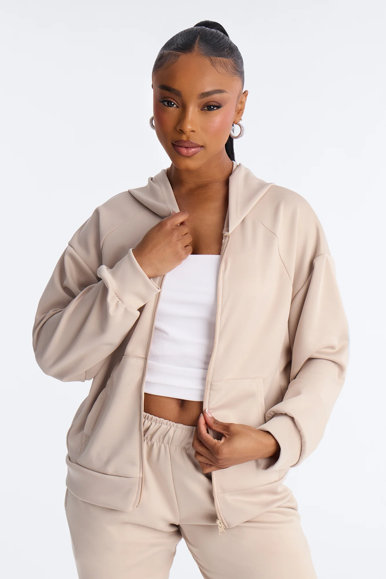 Sophia Scuba Zip Up Jogger Set - Stone - Image 2