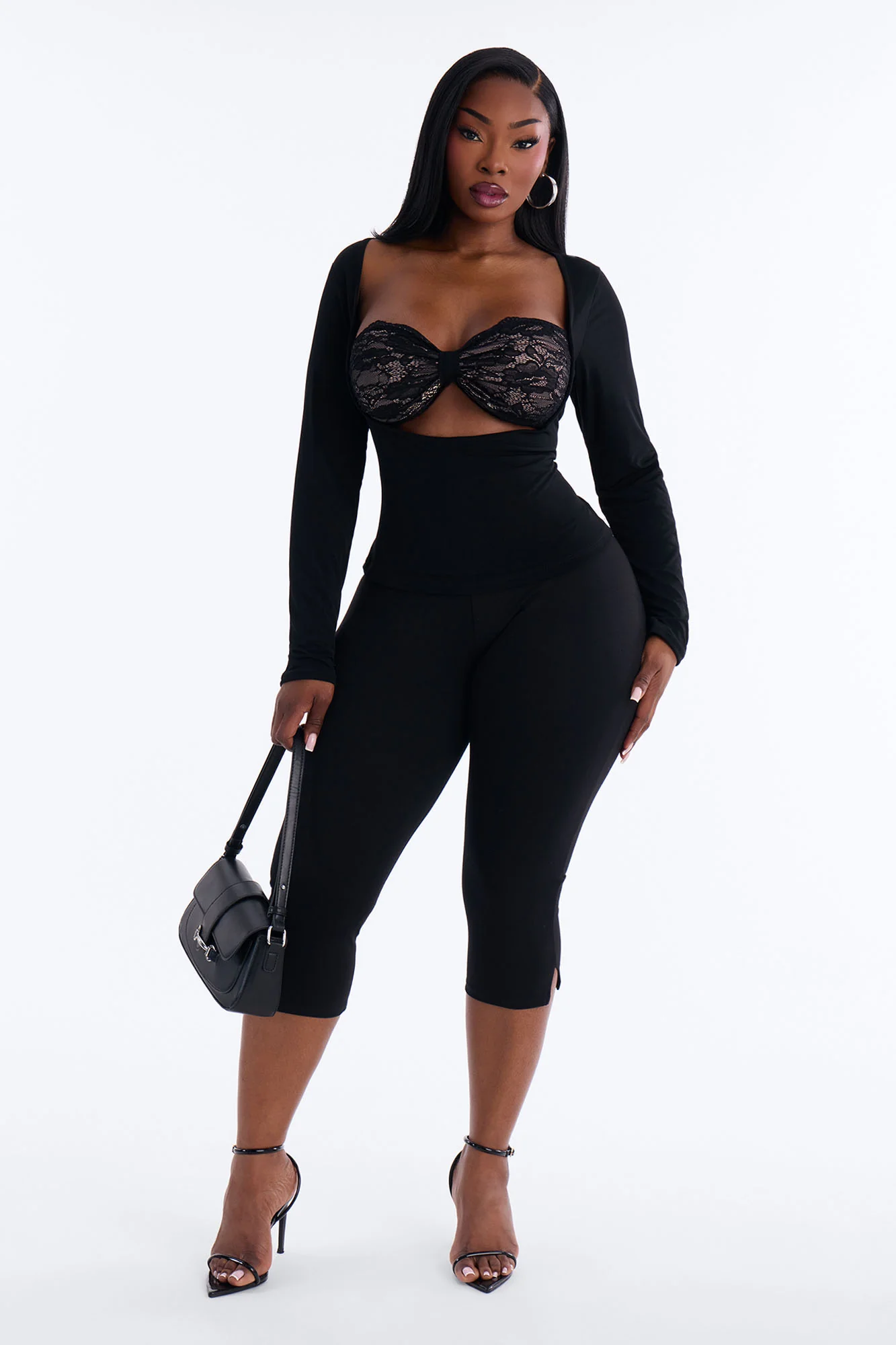 Sophie Lace Cut Out Long Sleeve Top - Black - Image 6