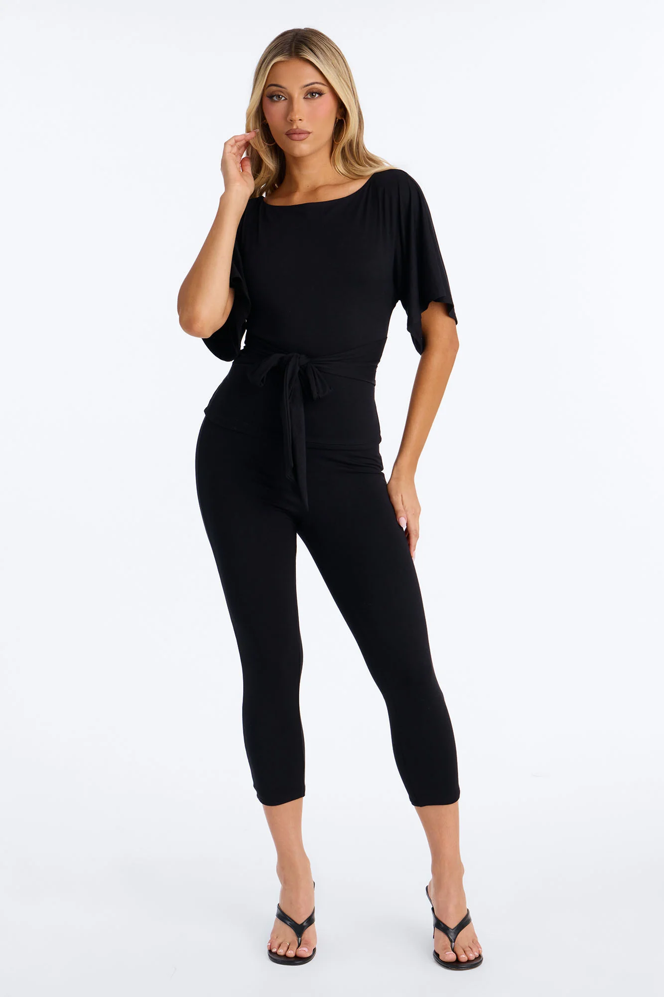 Sophie Tie Waist Capri Set - Black