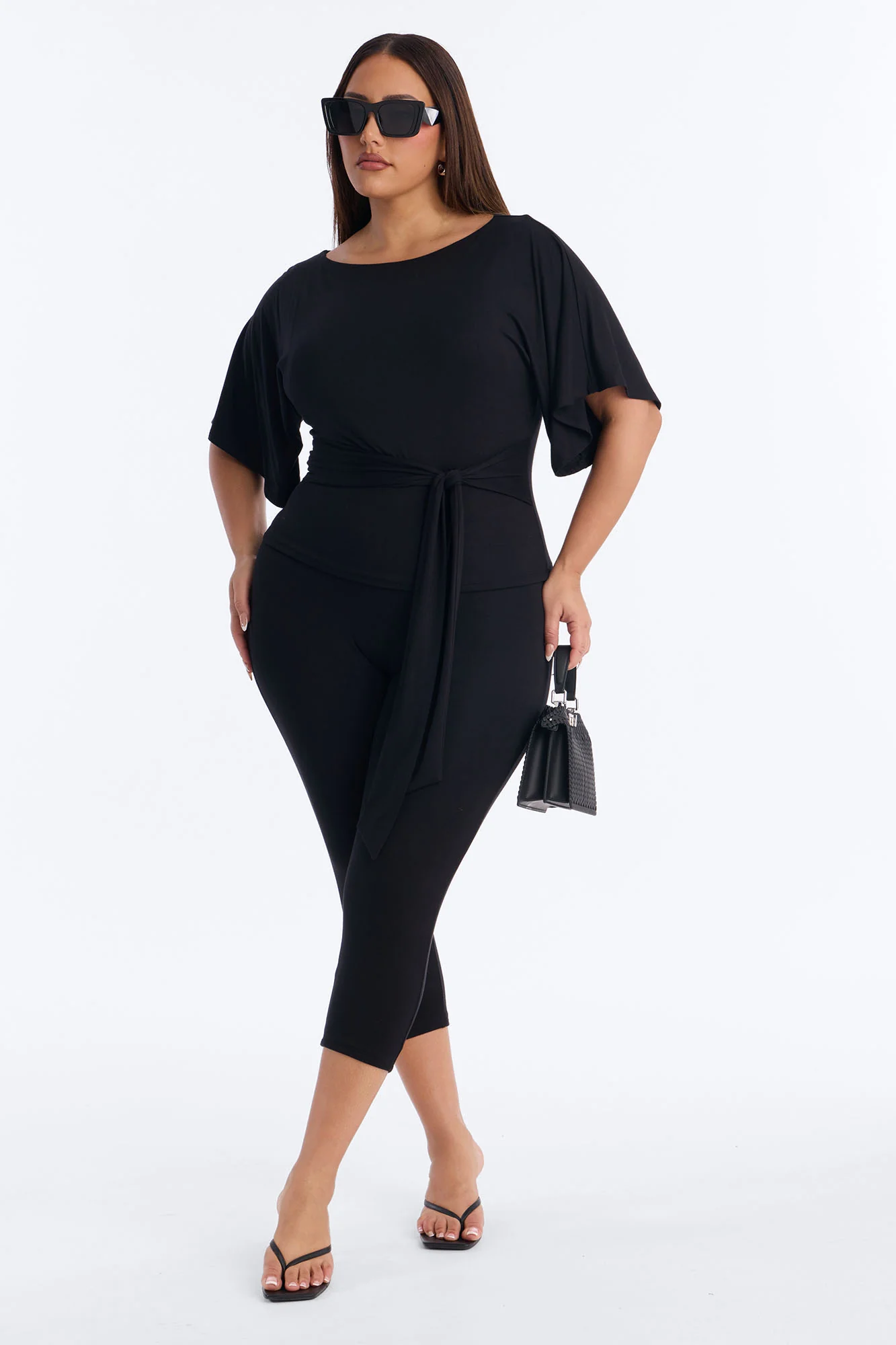 Sophie Tie Waist Capri Set - Black - Image 5