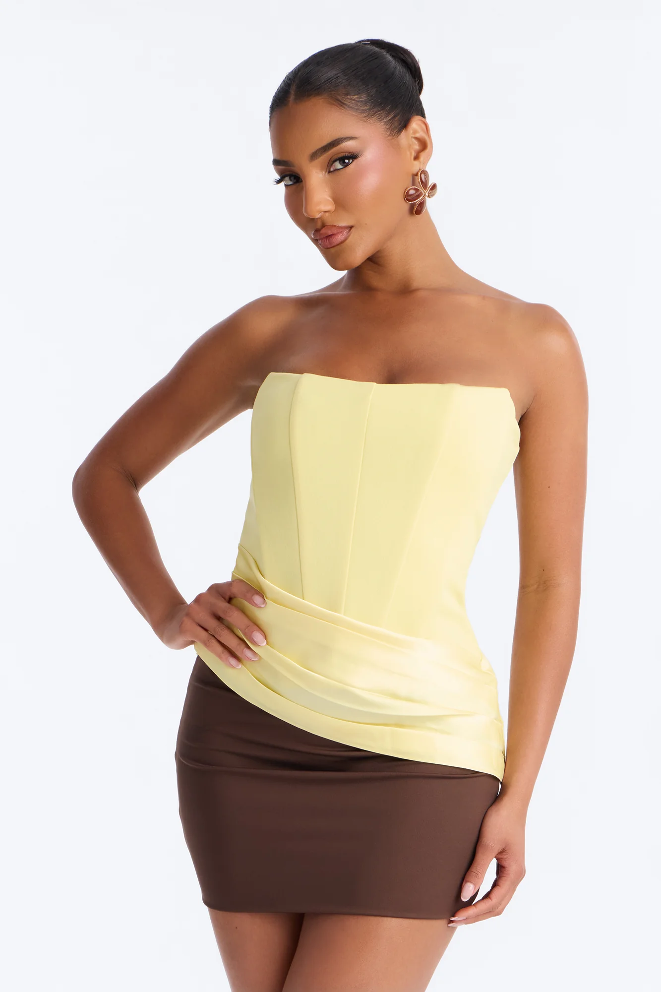 Sophistication Served Pleated Satin Corset - Butter Yellow