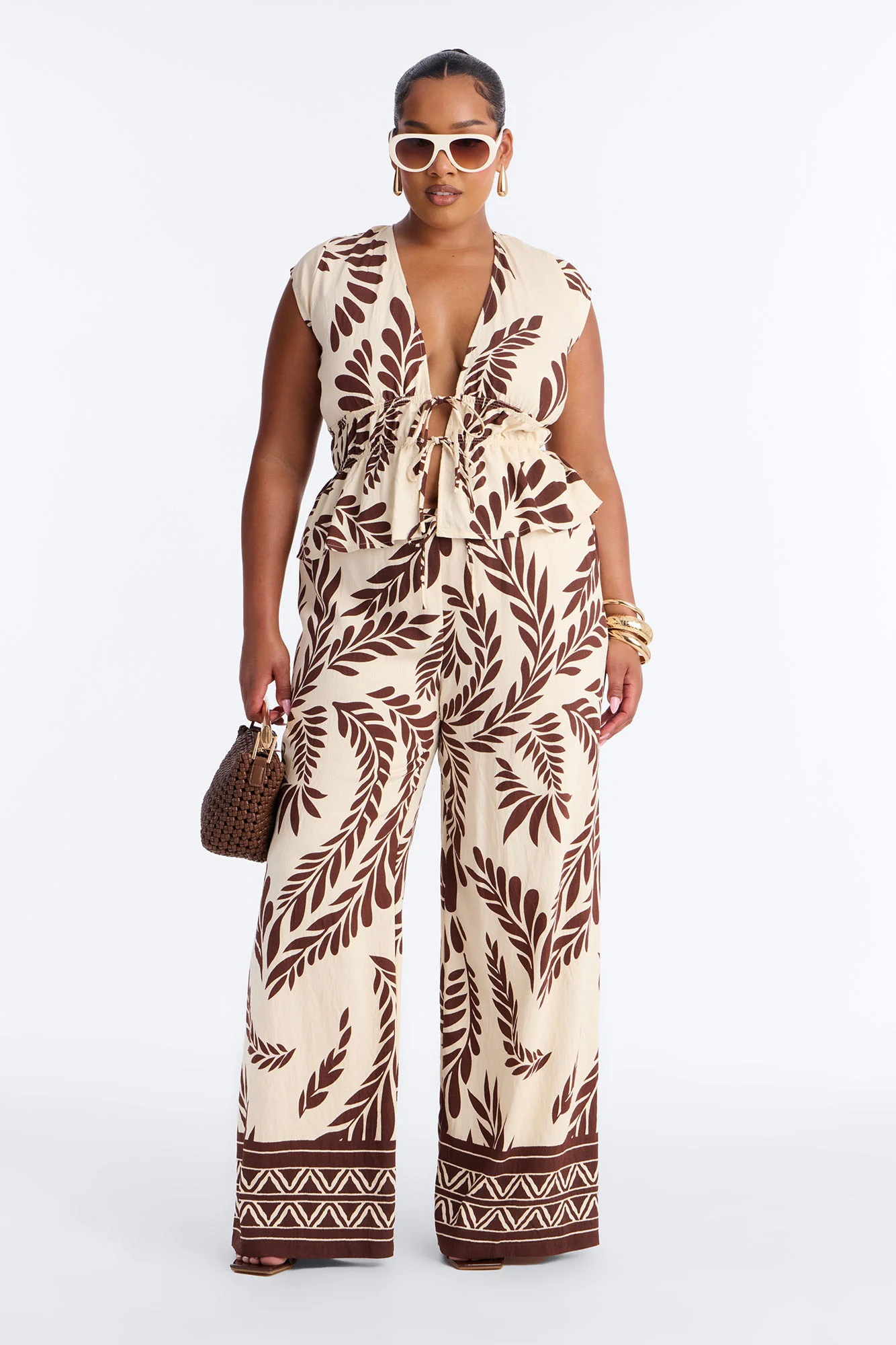 Soriana Linen Floral Pant Set - Brown Combo - Image 5
