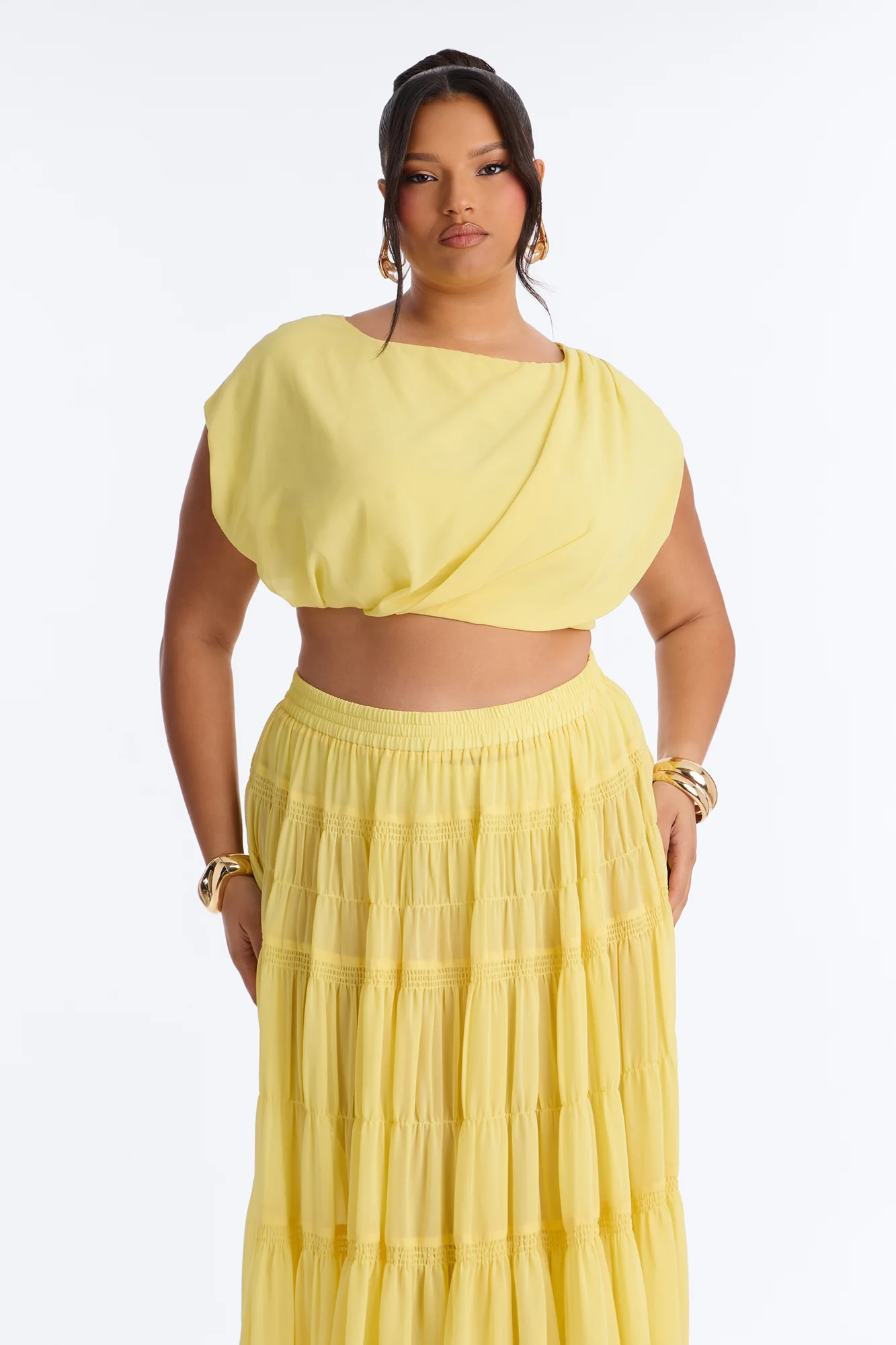 Sorrento Summer Chiffon Maxi Skirt Set - Yellow - Image 6