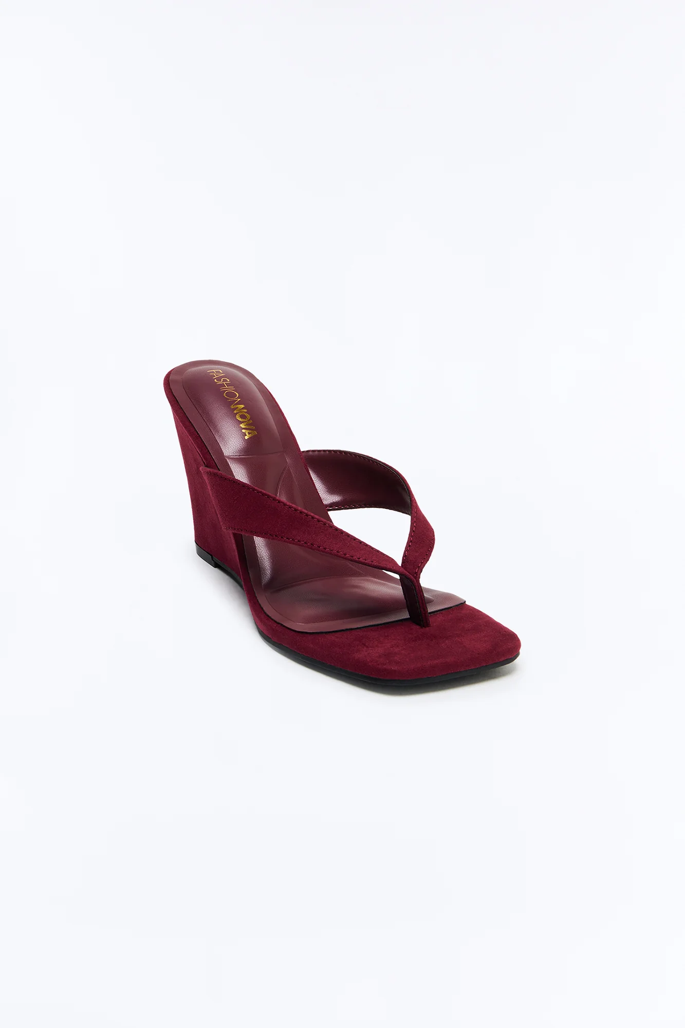 Sosa Suede Thong Wedges - Burgundy - Image 2
