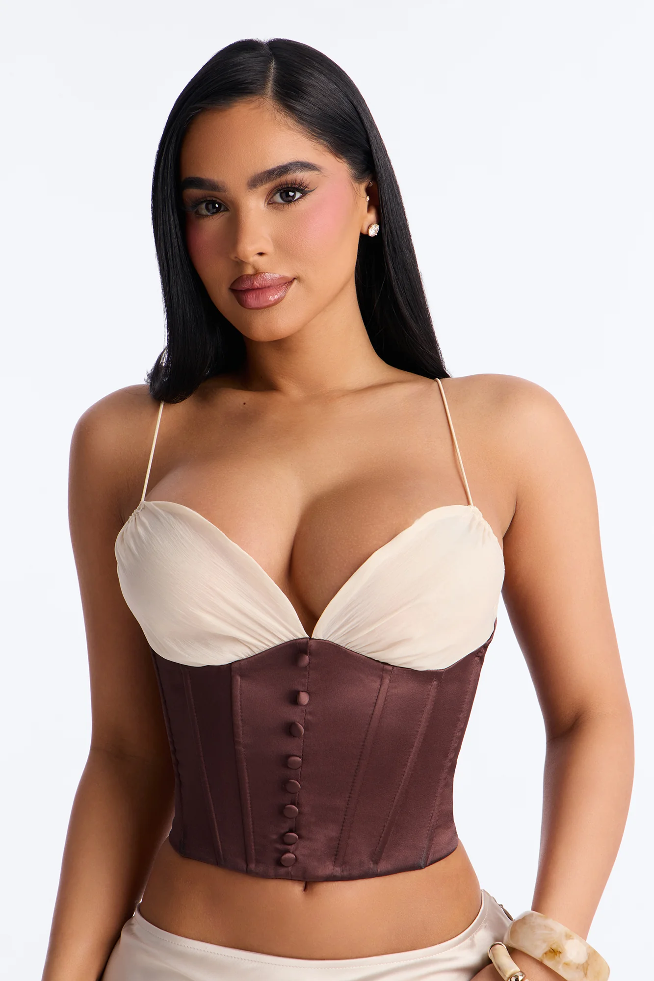 Soulmate Stuff Contrast Satin Corset - Chocolate/Combo - Image 3