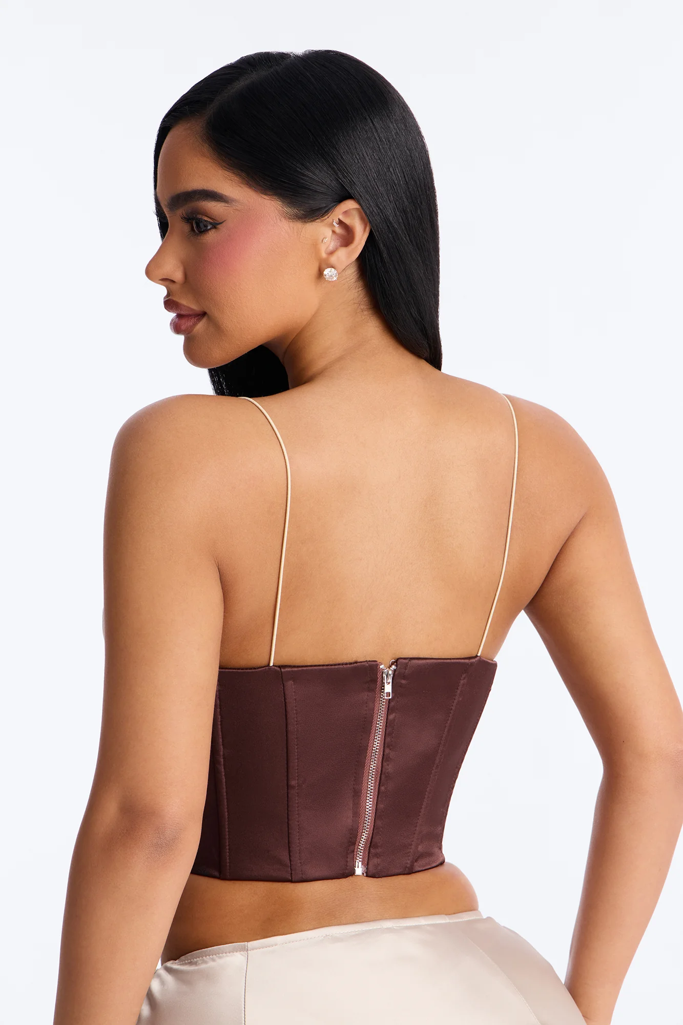 Soulmate Stuff Contrast Satin Corset - Chocolate/Combo - Image 4