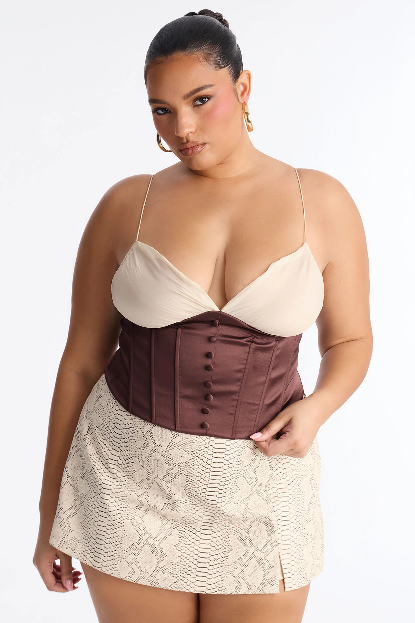 Soulmate Stuff Contrast Satin Corset - Chocolate/Combo - Image 5