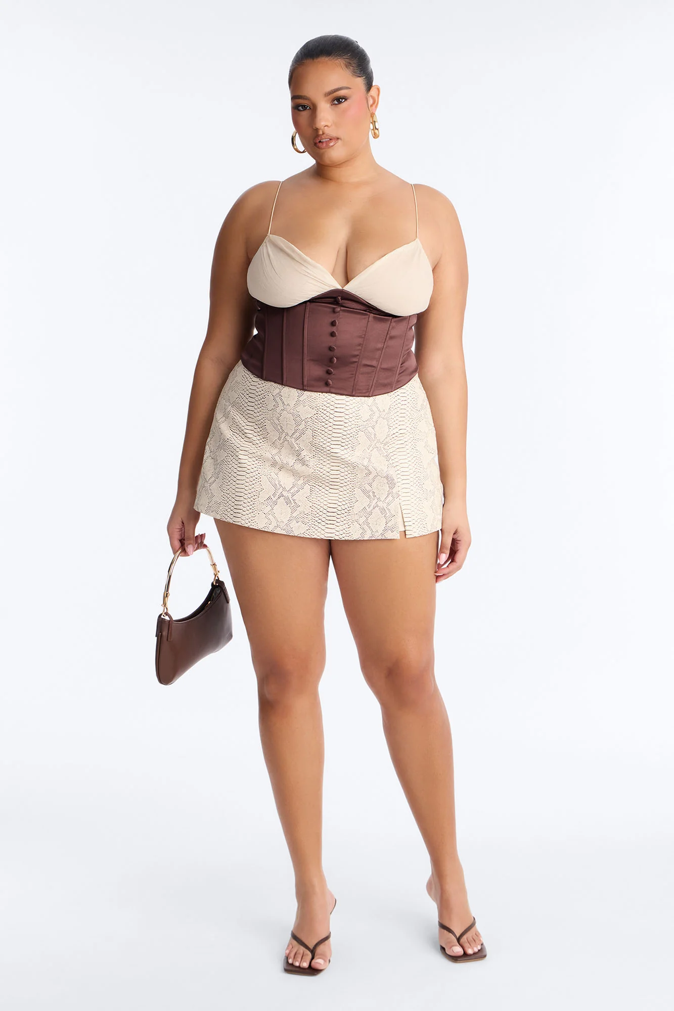 Soulmate Stuff Contrast Satin Corset - Chocolate/Combo - Image 6