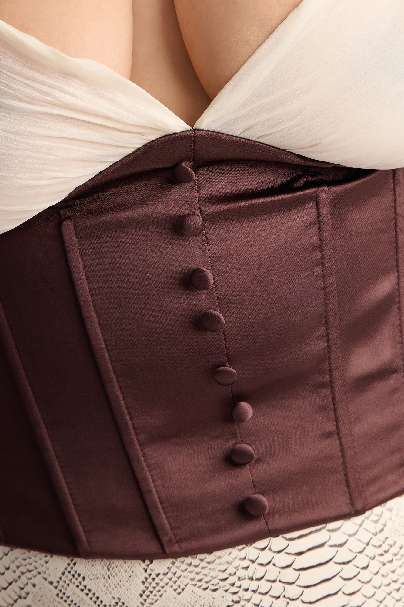 Soulmate Stuff Contrast Satin Corset - Chocolate/Combo - Image 7