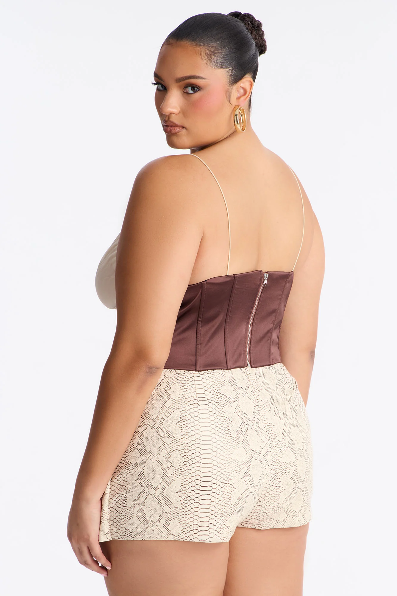 Soulmate Stuff Contrast Satin Corset - Chocolate/Combo - Image 8