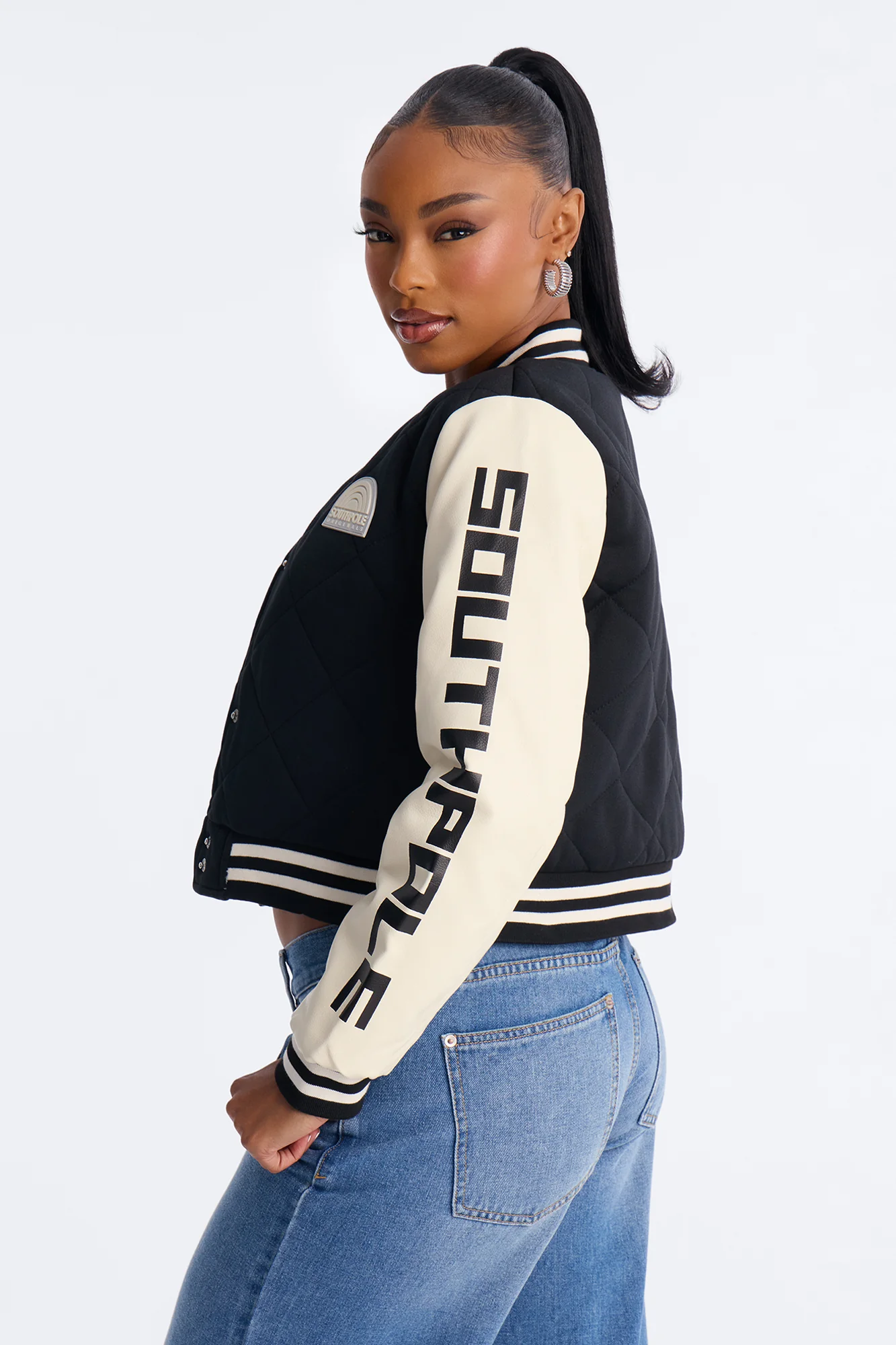 Southpole Classic Diamond Quilted Bomber Jacket - Black/combo - Image 4