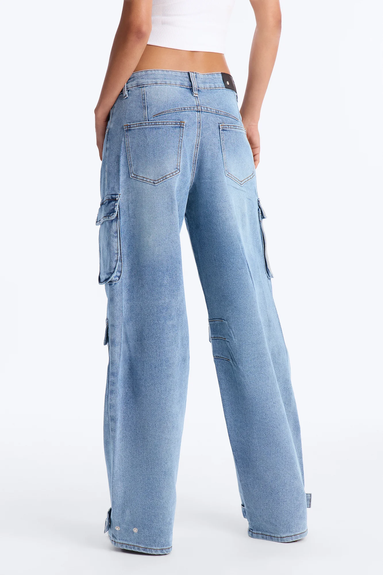 Southpole Embellished Loose Fit Cargo Jeans - Light Wash - Image 3