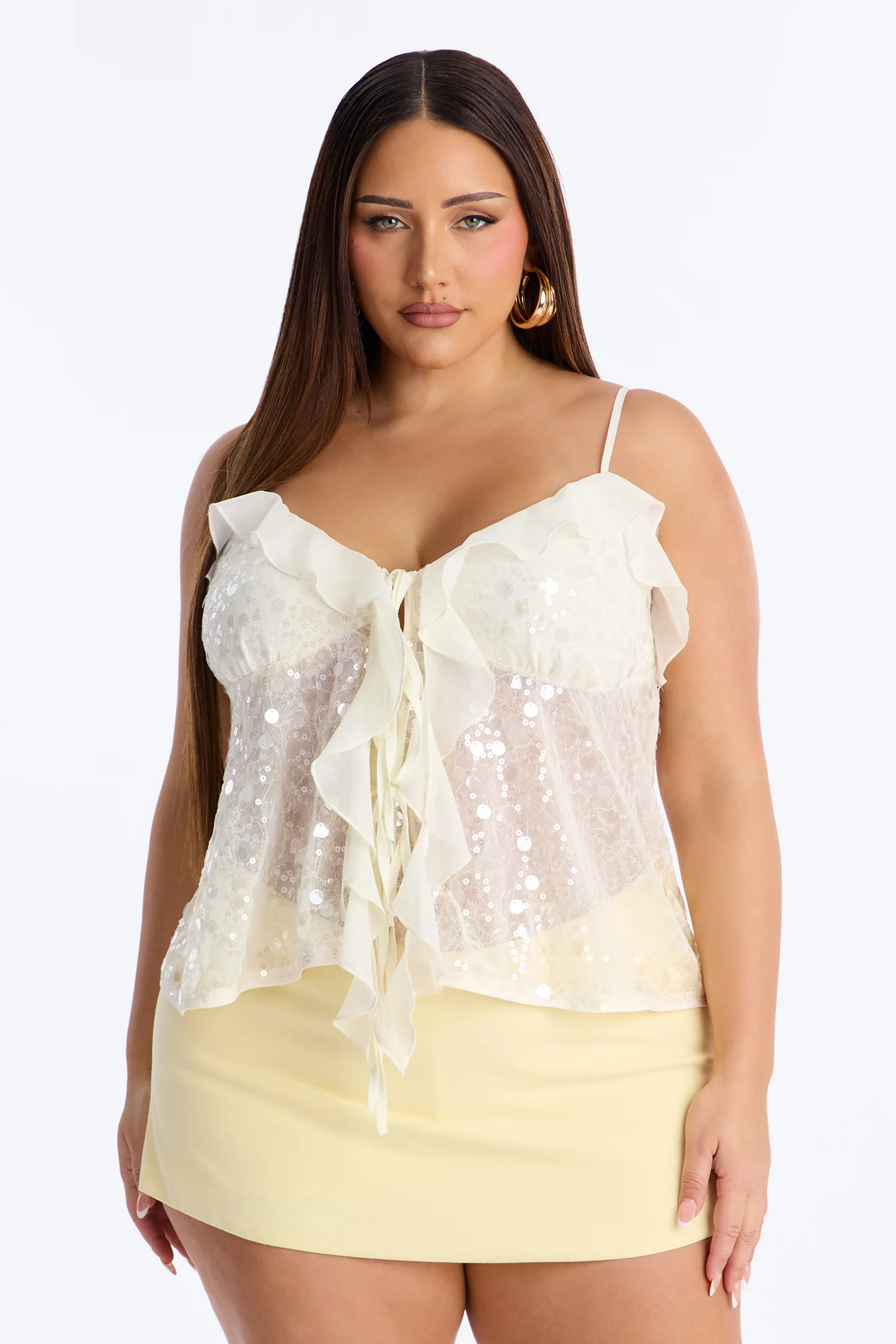 Sparkle Now Sleep Later Ruffle Sequin Flyaway Top - Cream - Image 6