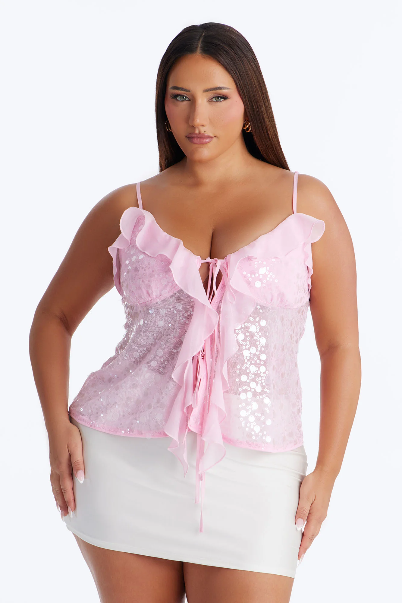 Sparkle Now Sleep Later Ruffle Sequin Flyaway Top - Pink