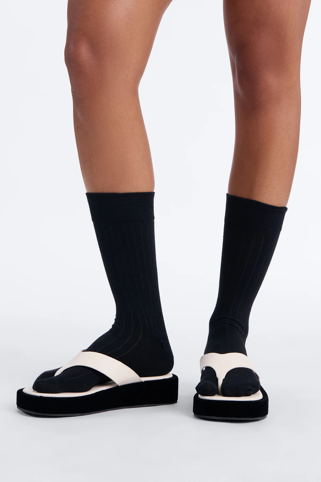 Split Toe Tabi Crew Socks - Black - Image 2