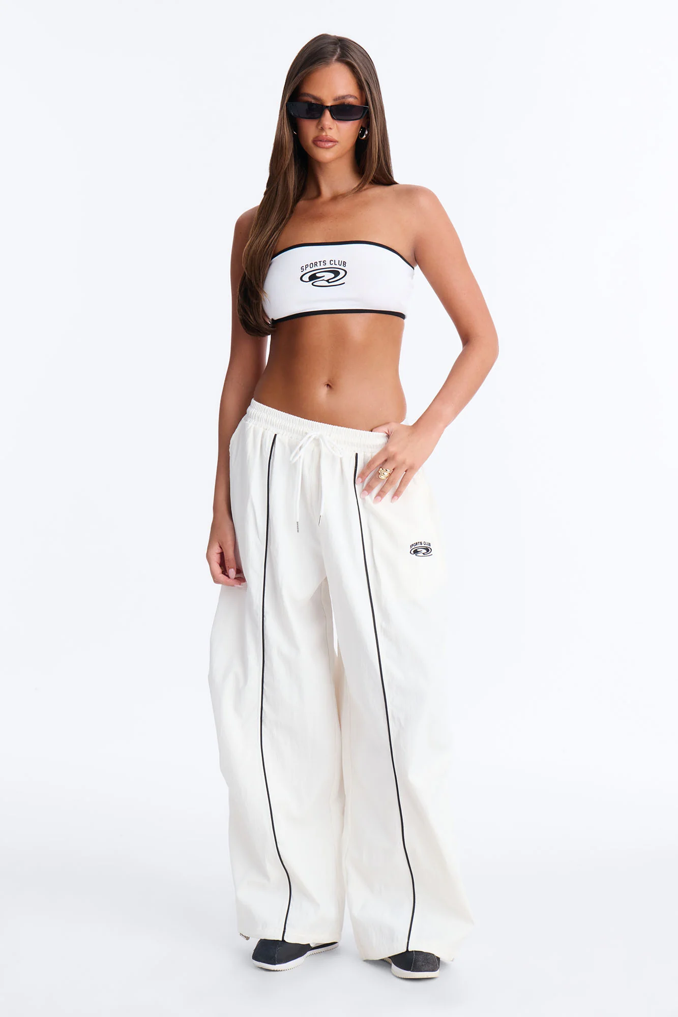 Sports Club Windbreaker Pant Set - White