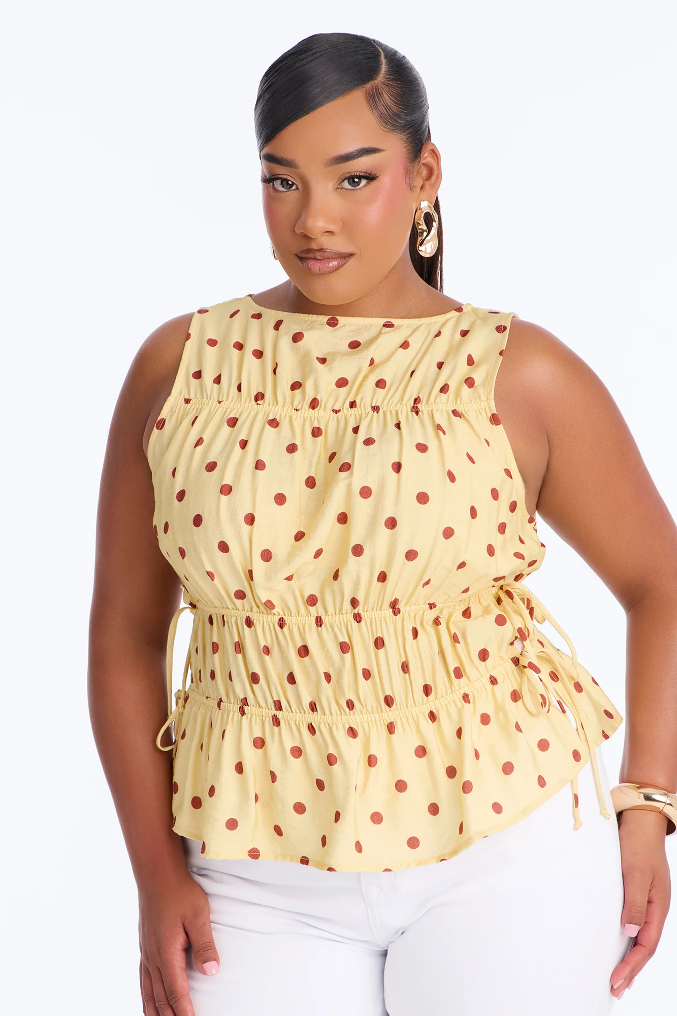 Spot Me If You Can Polka Dot Linen Top - Yellow/combo - Image 4