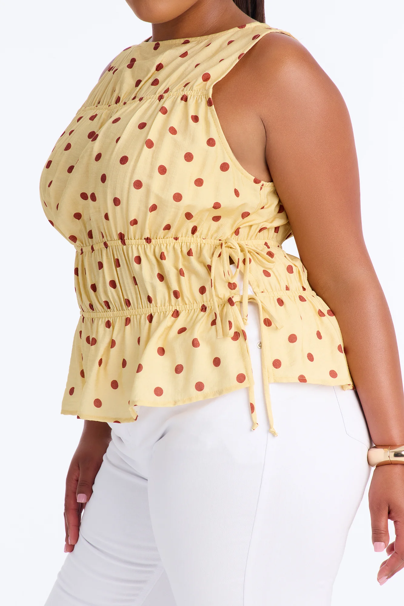 Spot Me If You Can Polka Dot Linen Top - Yellow/combo - Image 6