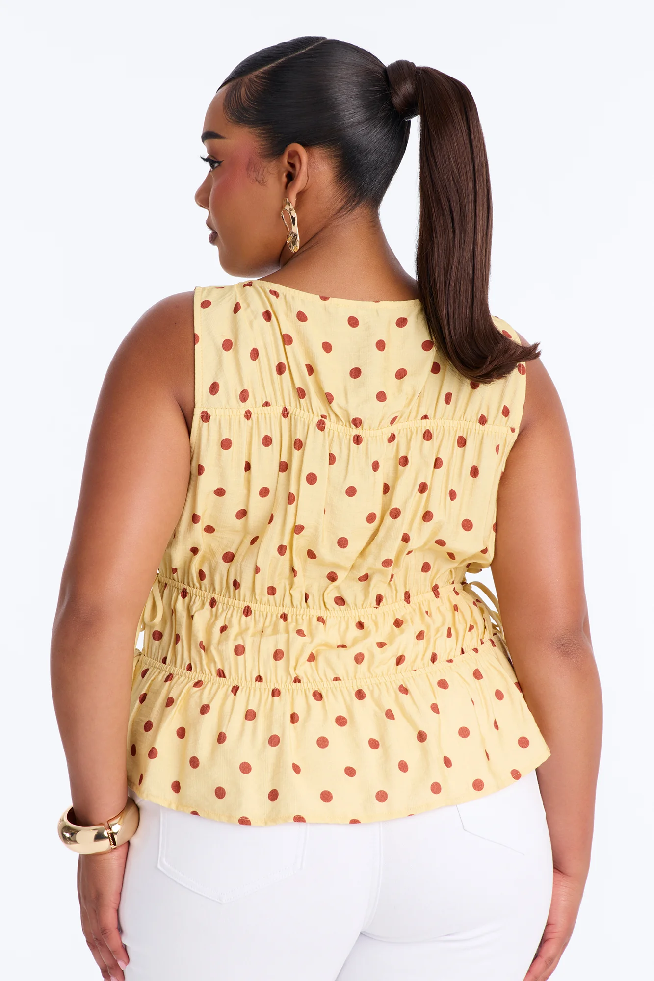 Spot Me If You Can Polka Dot Linen Top - Yellow/combo - Image 7