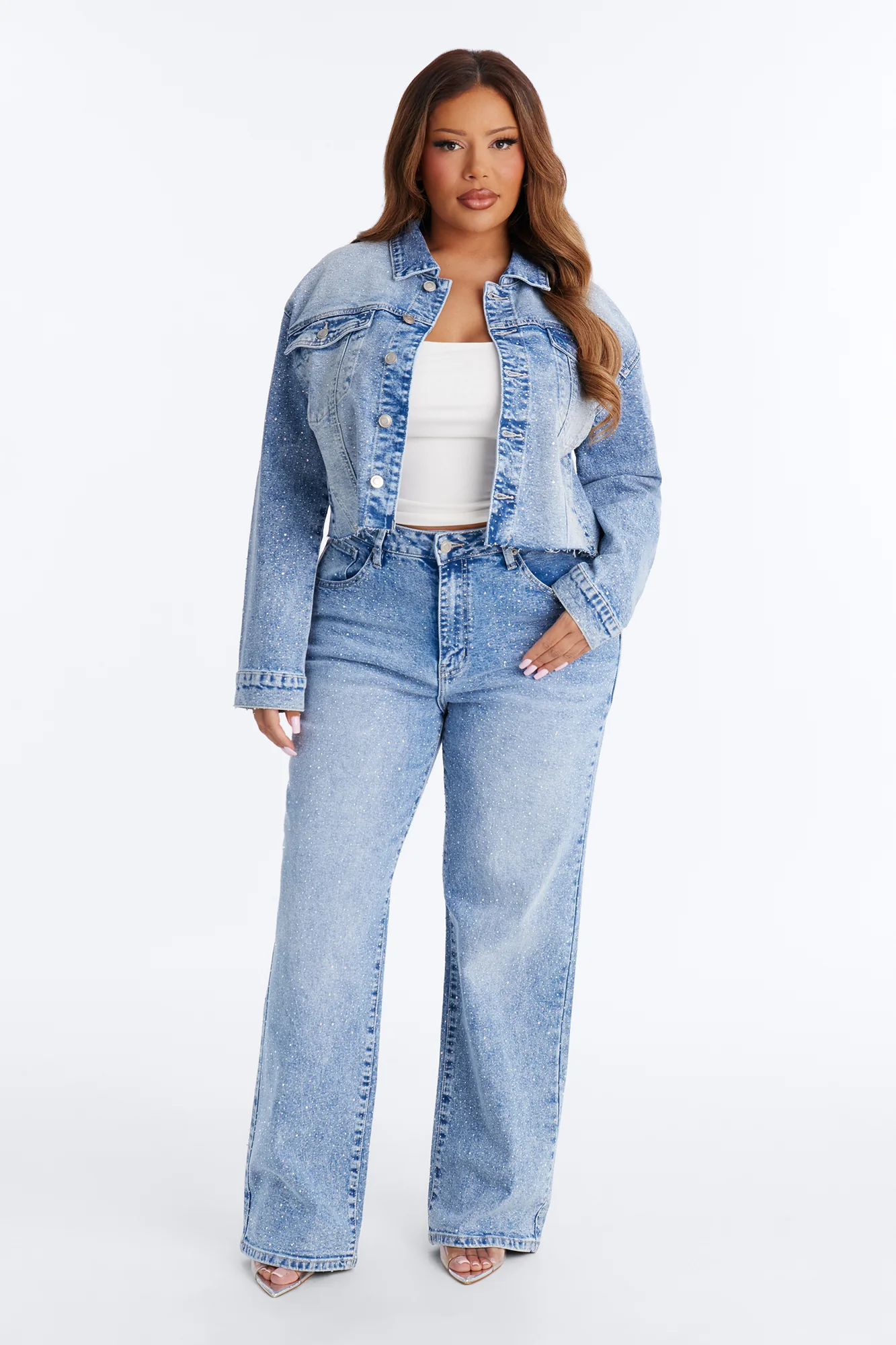 Spotlight Status Rhinestone Denim Pant Set - Light Wash - Image 6