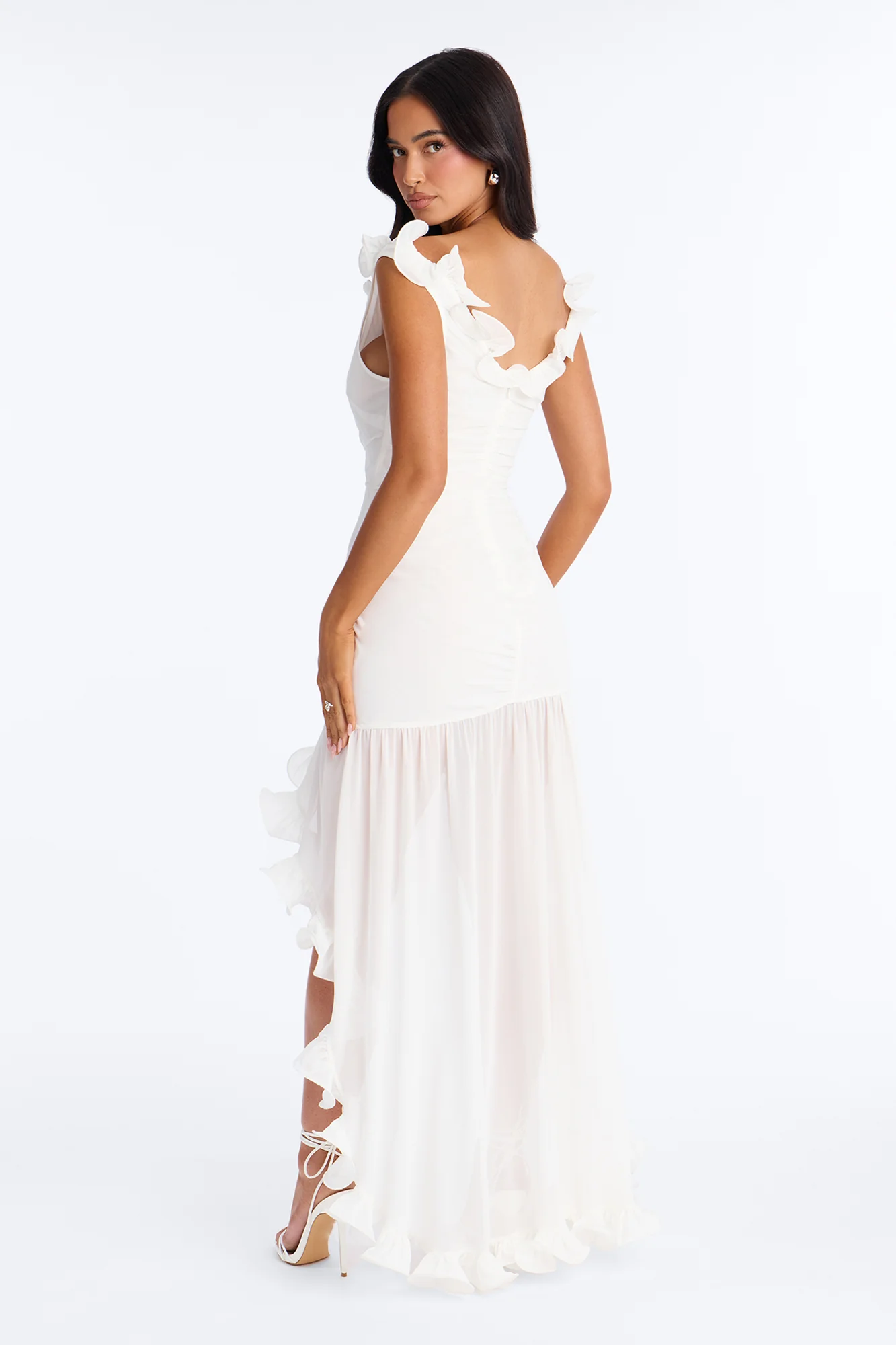 Spring Breeze Ruffle Chiffon High Low Dress - White - Image 4