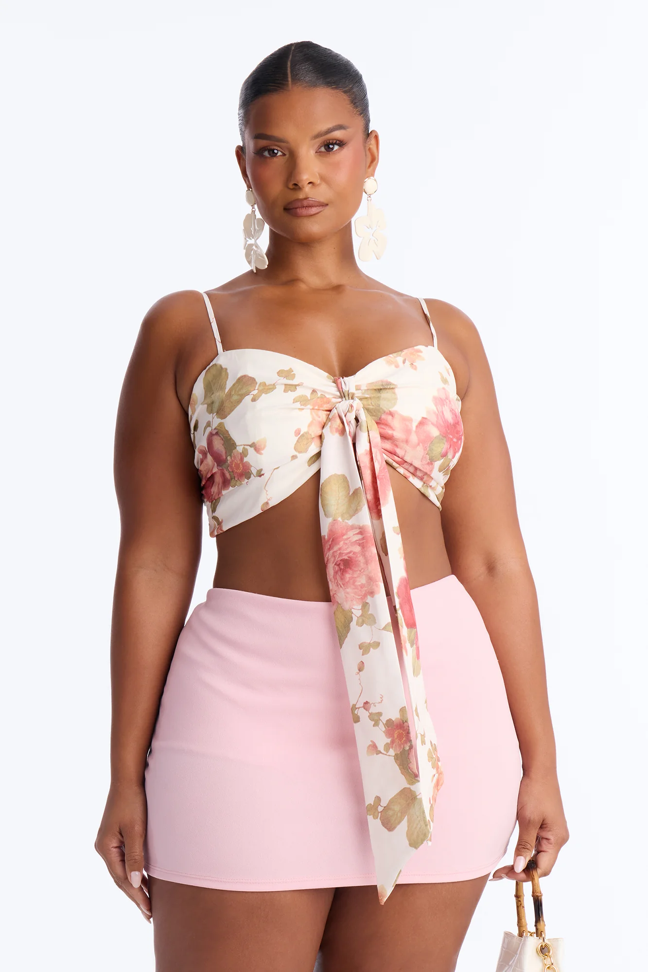 Spring Chic Tie Front Floral Bralette Top - Cream/combo - Image 6