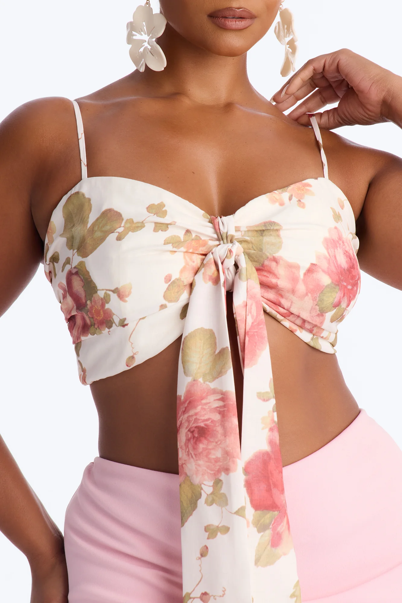 Spring Chic Tie Front Floral Bralette Top - Cream/combo - Image 7