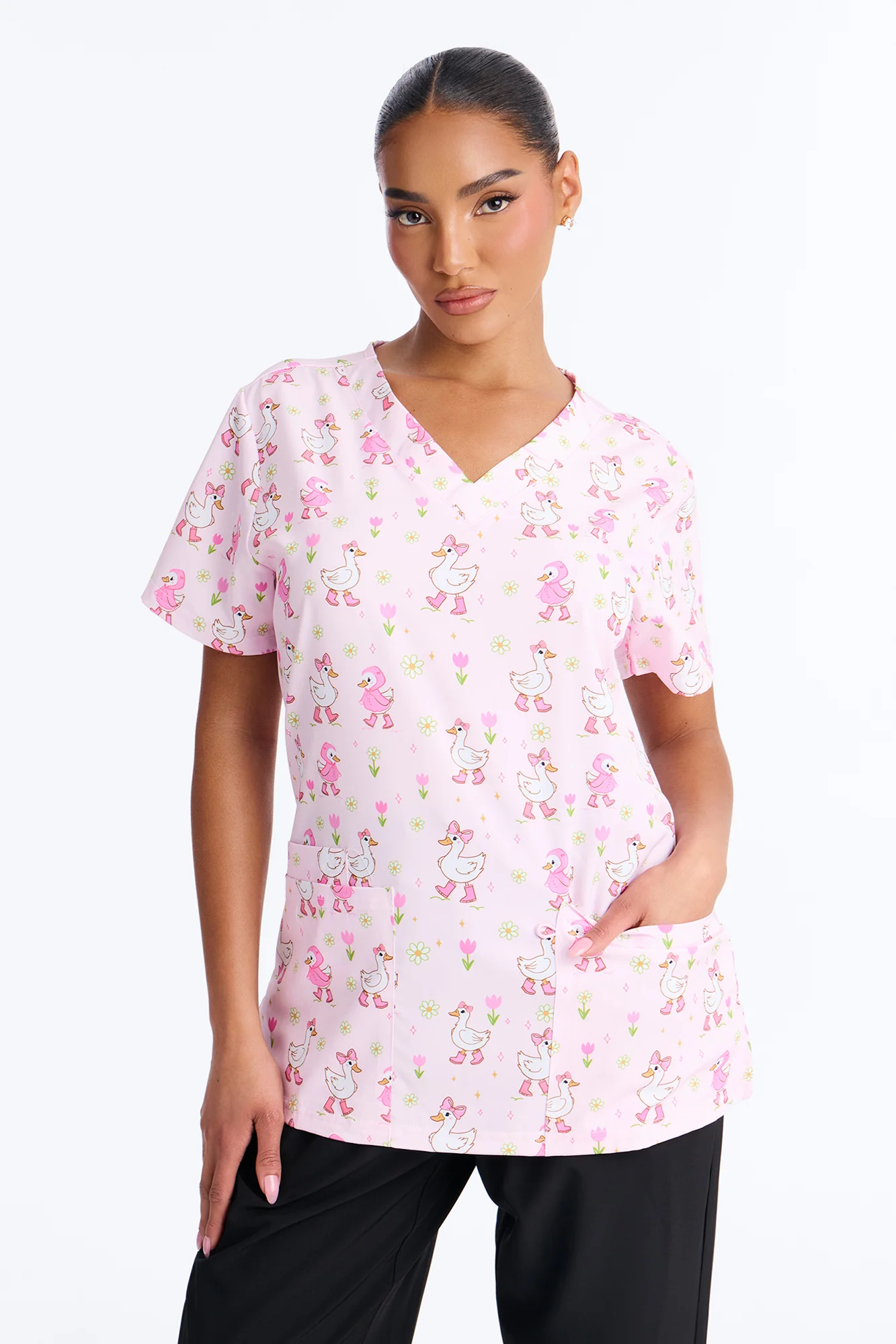 Spring Duckling Scrub Top - Pink/combo