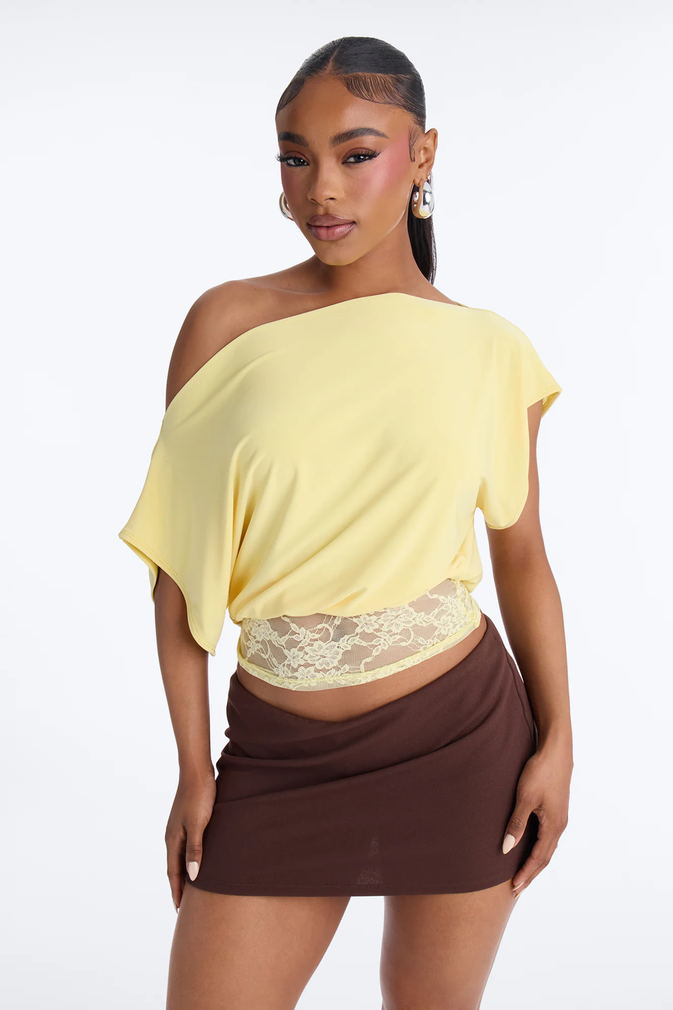 Spring Feeling Off Shoulder Lace Short Sleeve Top - Butter Yellow