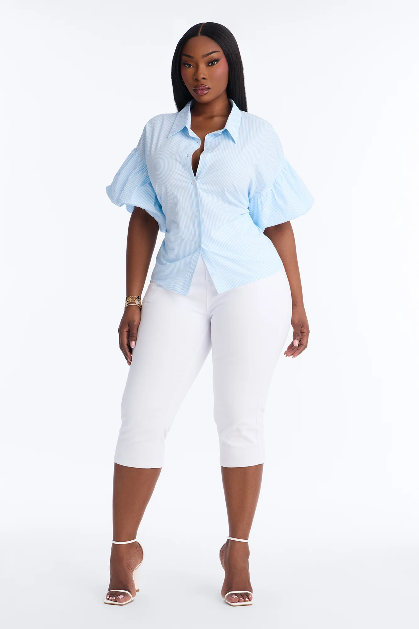 Spring Fling Puff Sleeve Pinstripe Shirt - Blue/combo - Image 6