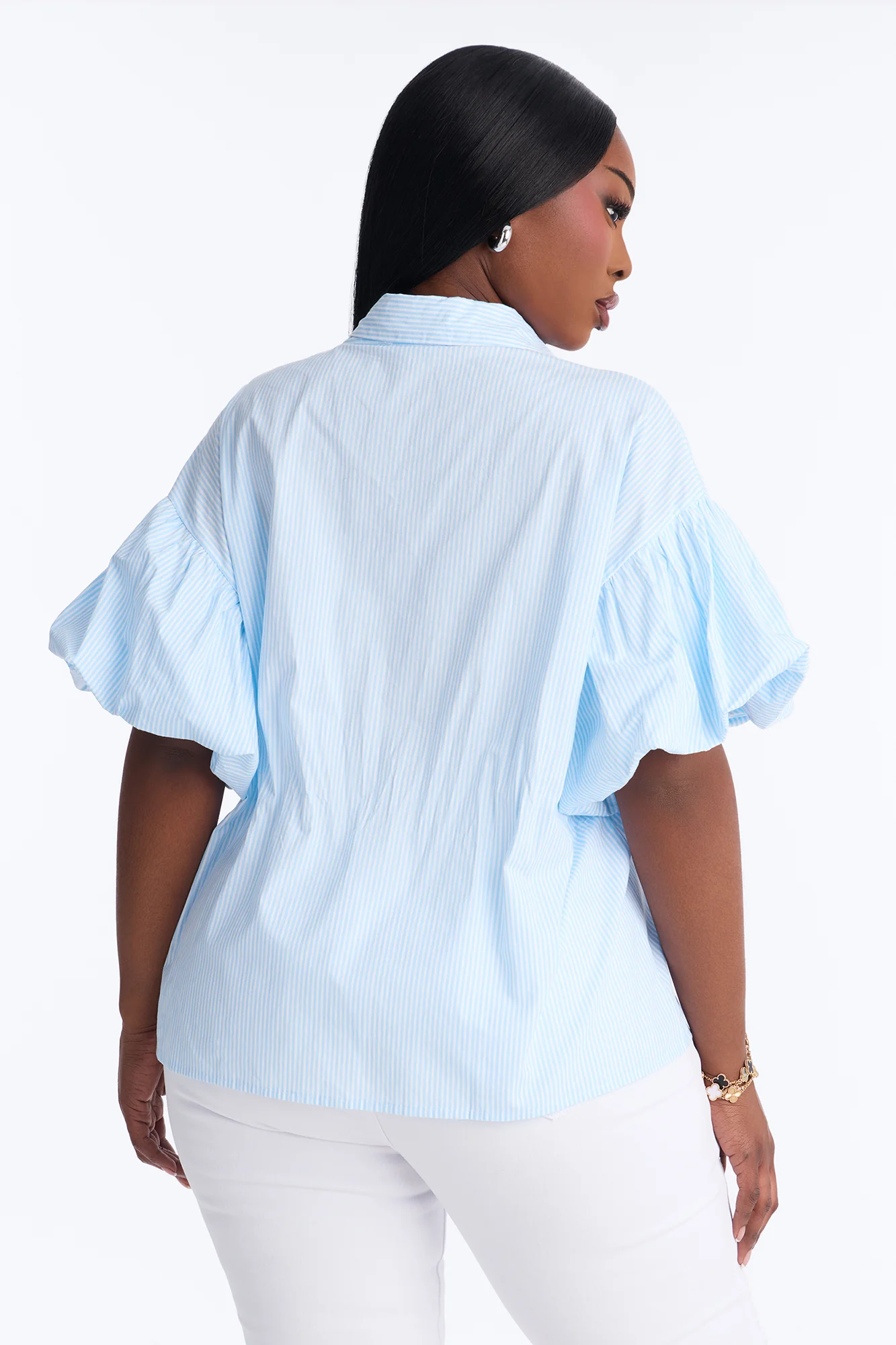 Spring Fling Puff Sleeve Pinstripe Shirt - Blue/combo - Image 8